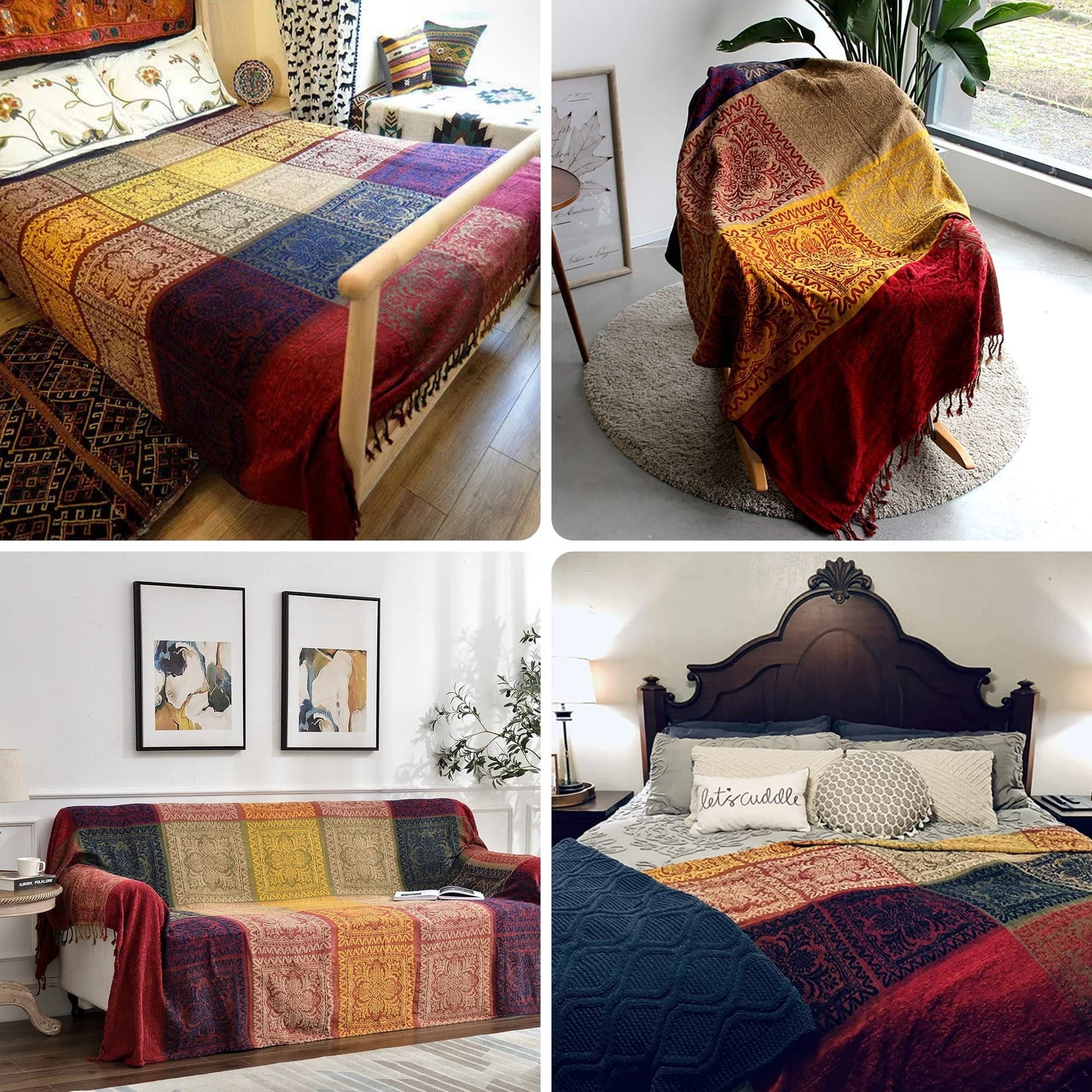 Super Soft Flannel 75x60 Inch Machine Wash Boho Tribal Throws Blankets Colorful Bohemian Hippie Chenille Throw Covers Couch Furniture So... - Lightweight Plush Warm Blanket for All Seasons Detail