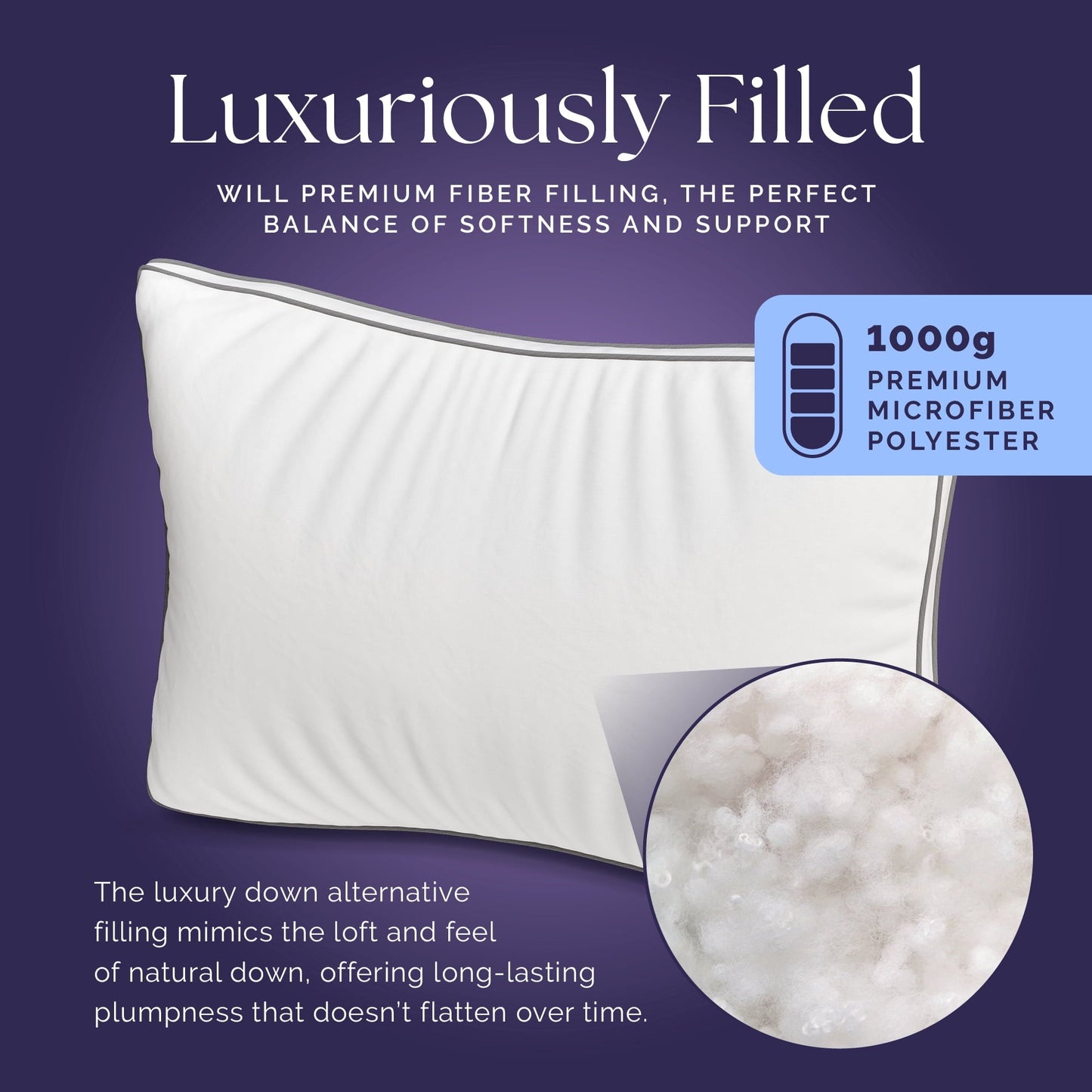 Decorative Plump Bed Pillows Queen Size Set of 2 - Luxury Down Alternative Pillow - 5 Star Hotel Pillows for Back, Side and Stomach Sl... - Orthopedic Shredded Foam Bed Pillow Set Detail