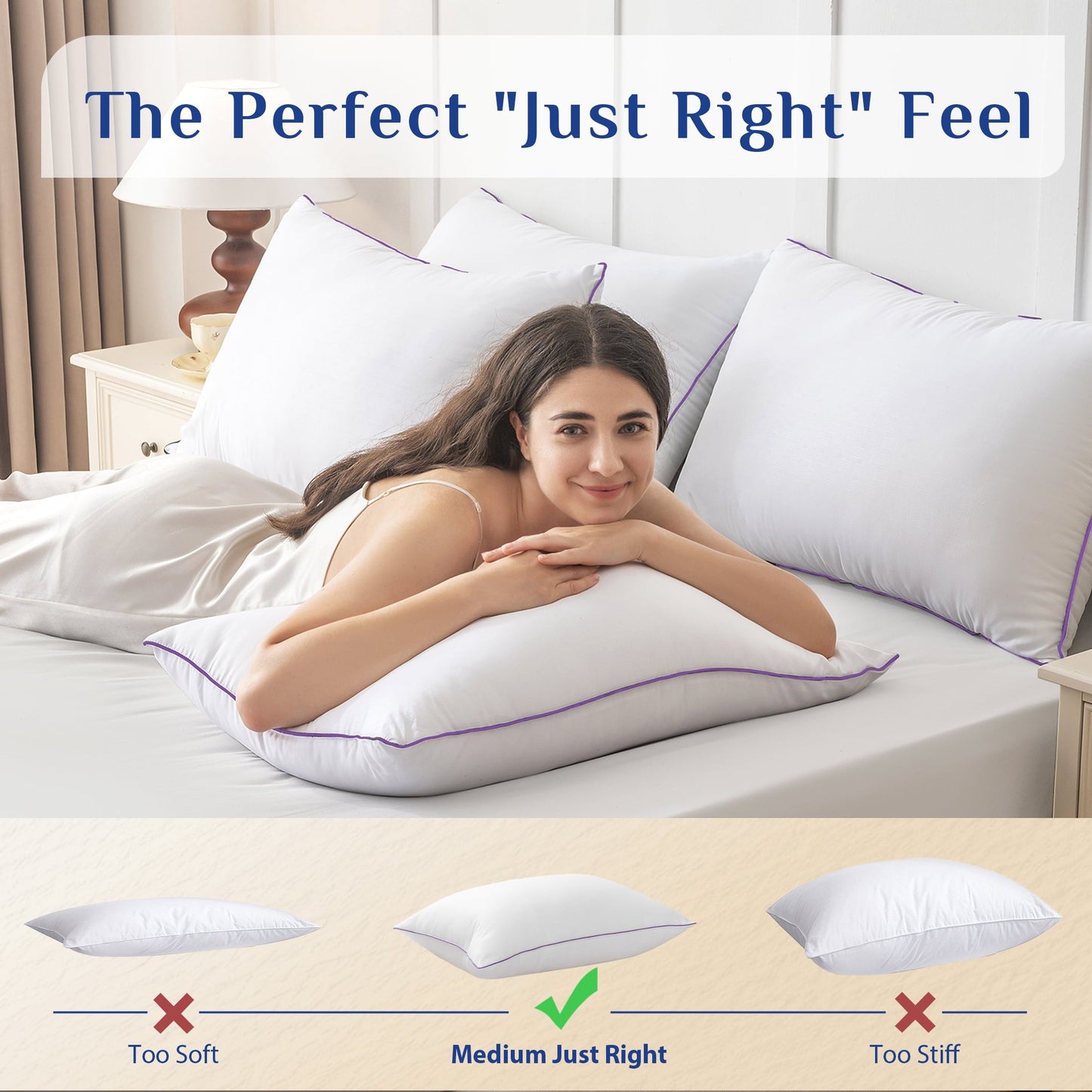 Decorative Plump Pillows Standard Size Set of 2, Hotel Down Alternative Sleeping Bed Pillows for Side Back Stomach Sleepers - Decorative Throw Pillow Cushion for Sofa & Bed Detail