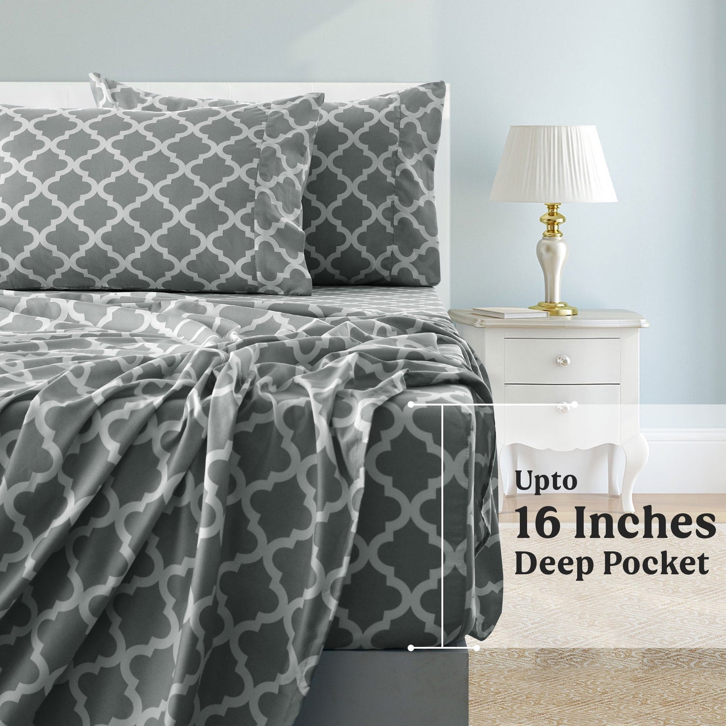 Ultra-Soft King Size Bed Sheets Set, ury 4 Piece Microfiber Deep Pocket Fitted Sheet, Flat Sheet & Pillowcases Bedding Sheets Se... - Premium Ultra-Soft Pillowcase Pair for Sleeping Detail
