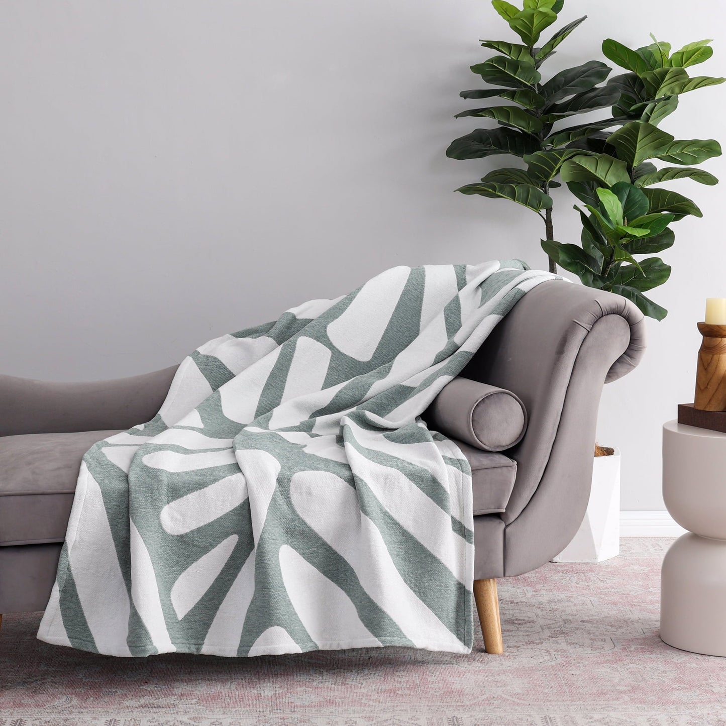 Lightweight Warm Chenille Jacquard Soft Throw Blanket, Soft Sea - Luxury Knitted Decorative Throw Blanket with Fringes Detail