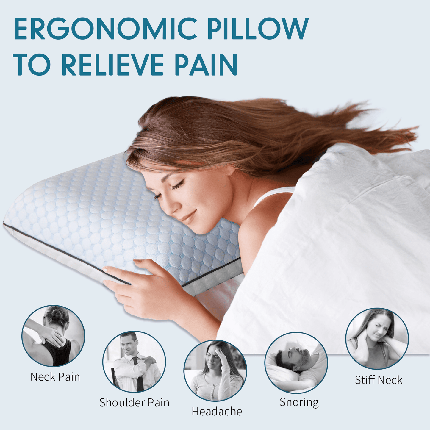 Fluffy Shredded Gel Memory Foam Pillow, Queen Size Bed Pillow, Washable Cover, Cooling, Breathable Neck Pillow for Sleeping - Hotel Quality Plush Sleeping Pillows Detail