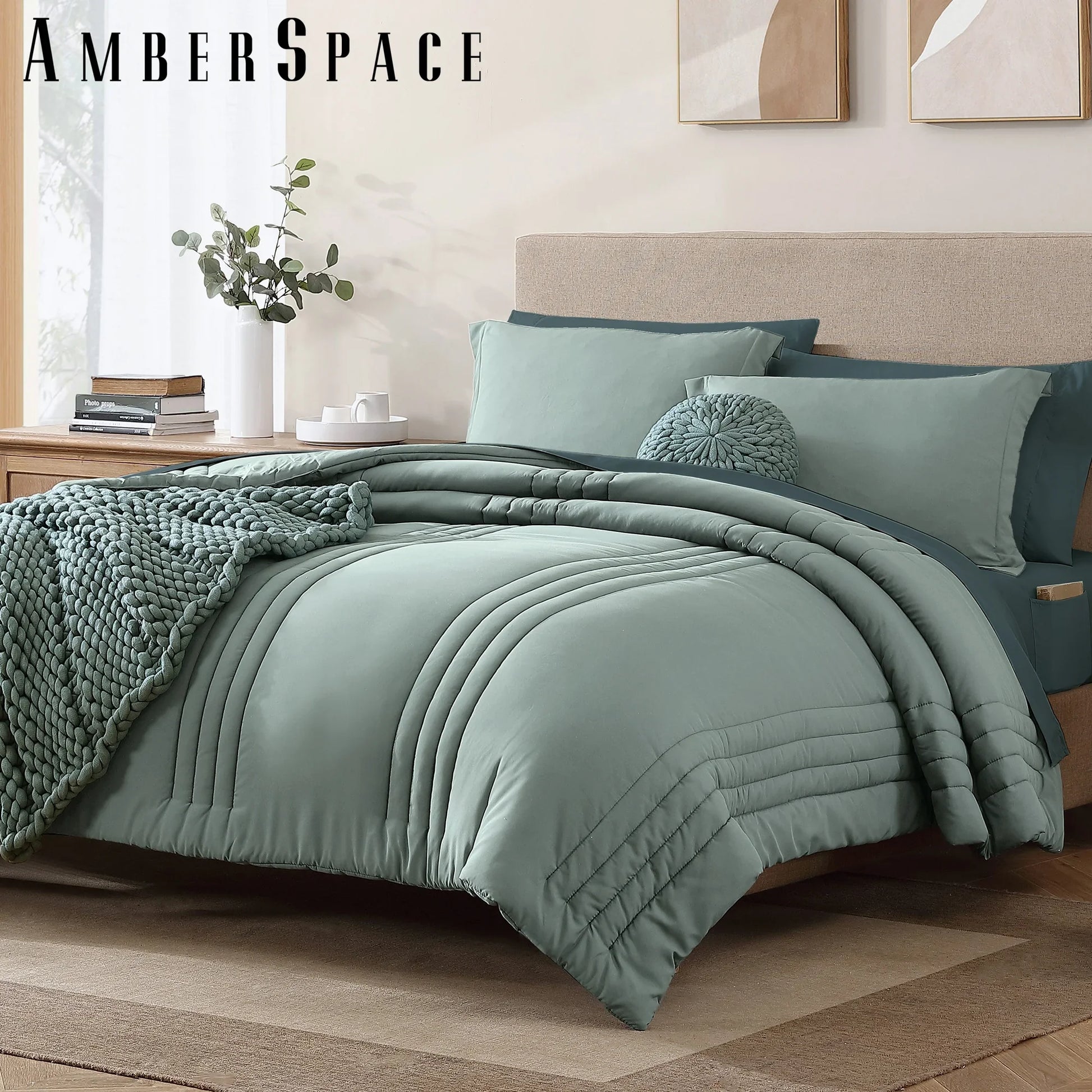 All-Season 7-piece Bed in a Bag Comforter Set with Sheets,Sage Green,Full - All-Season Down Alternative Comforter Insert Detail