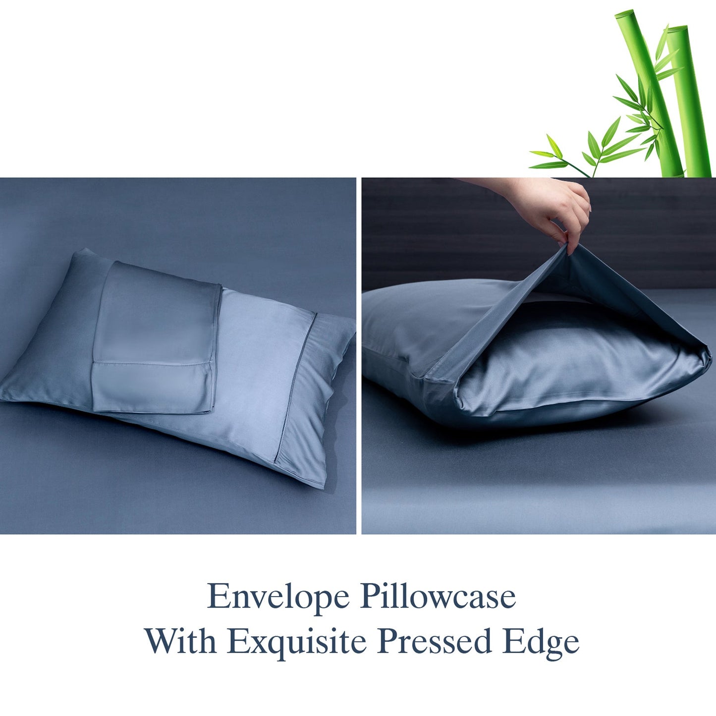 Breathable Luxury Luxury Bamboo Bed Sheets Set Full 4 Pcs for Adult,Soft&Cool,16" Deep Pocket,Blue Gray - Cooling Hotel Quality Bedding Sheets and Pillowcases Detail
