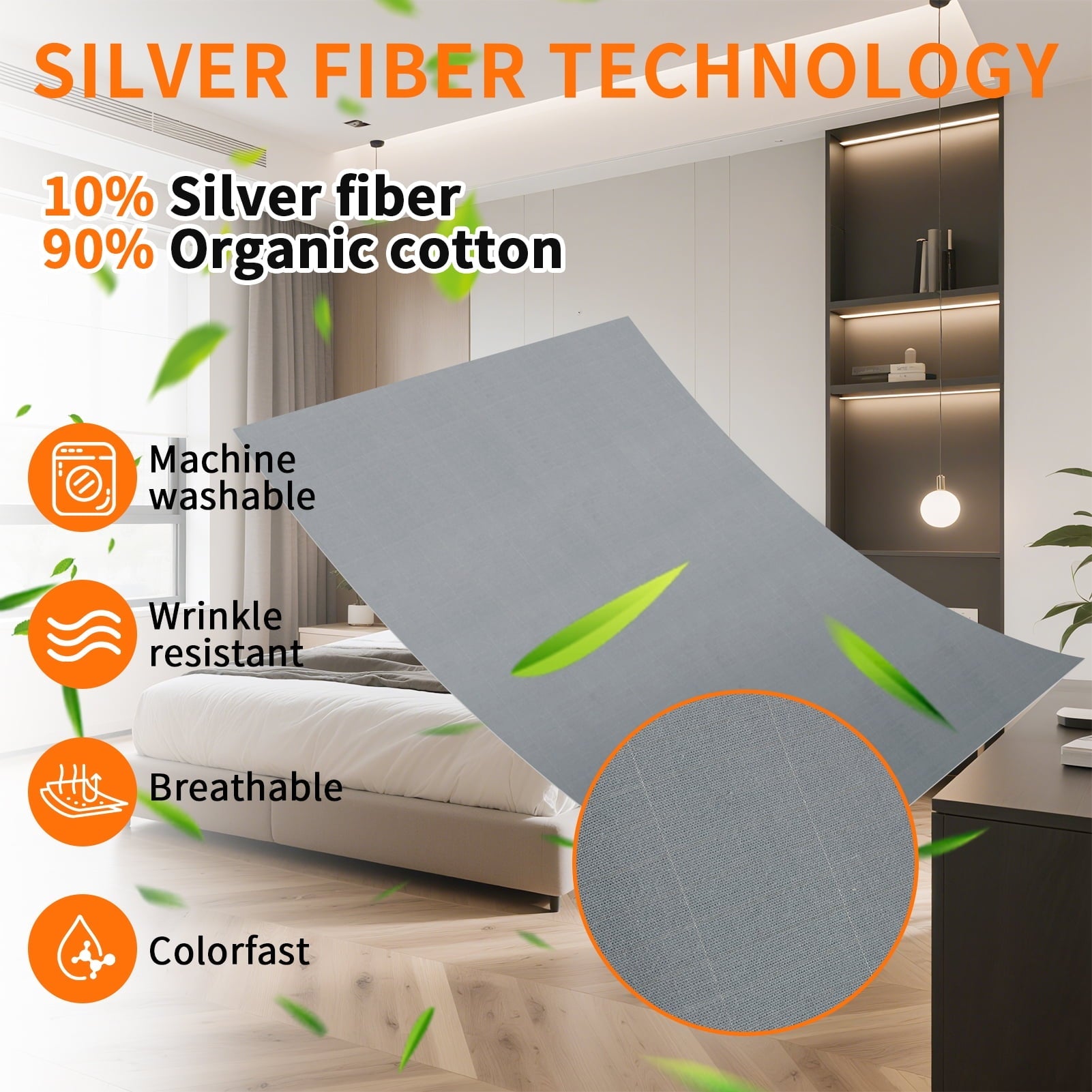 Cooling Sateen Grounding Sheets for All Mattress Sizes, Grounding Mat for Bed 10% Silver Fiber+90% Organic Cotton Grounding Sheets S... - Cooling Hotel Quality Bedding Sheets and Pillowcases Detail