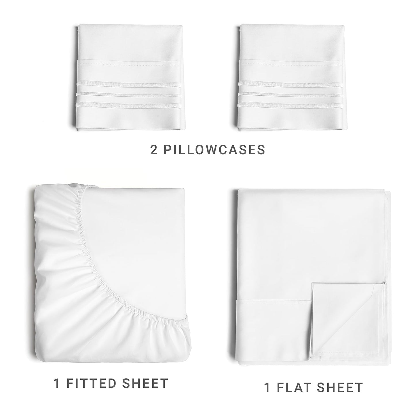 Cooling Sateen 4-Piece Ultra Soft & Comfy Hotel Luxury Sheet Set - Full Size Cooling Bed Sheet Fits 8"-16" Mattresses, White - Breathable Egyptian Cotton Flat & Fitted Sheets Detail