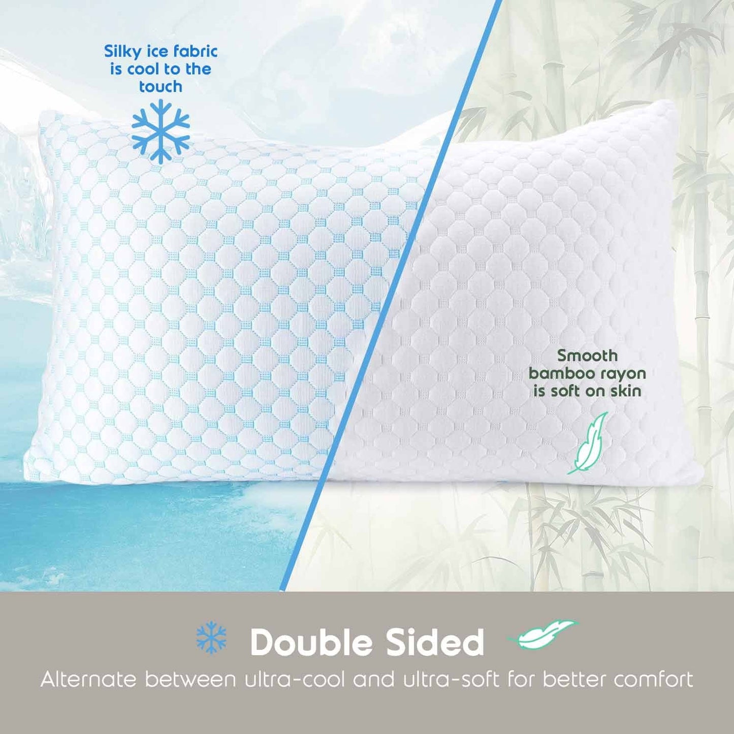 Hotel Collection Cooling Pillows for Bed, Memory Foam Bed Pillow, Queen Pillows 20” X 28”, 2 Pack - Ergonomic Memory Foam Pillow for Neck Pain Support Detail