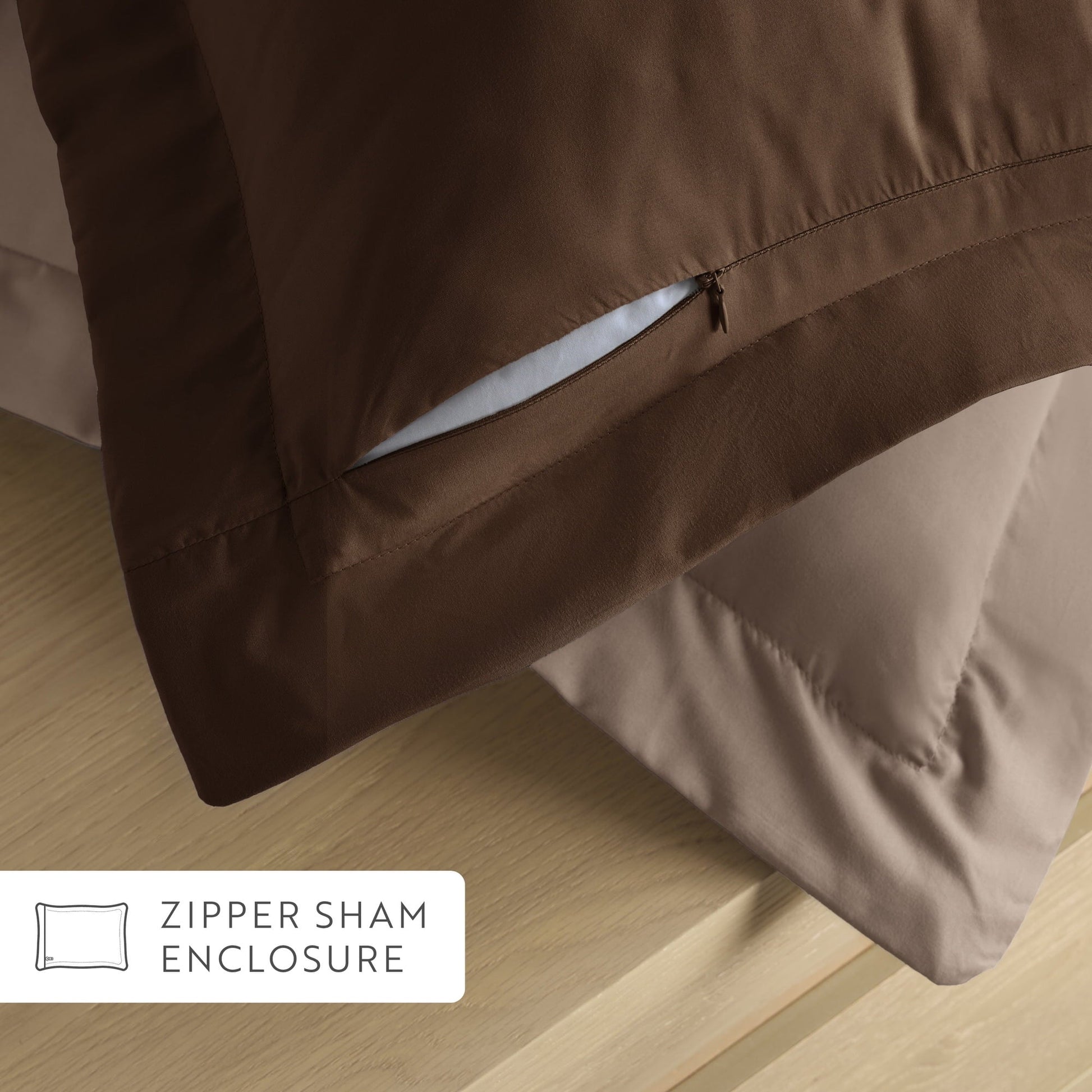 All-Season All Season Reversible Comforter Set Breathable Cool in Taupe & Chocolate Brown Full/Queen Size Bedding - Luxurious Quilted Duvet Cover Set Detail