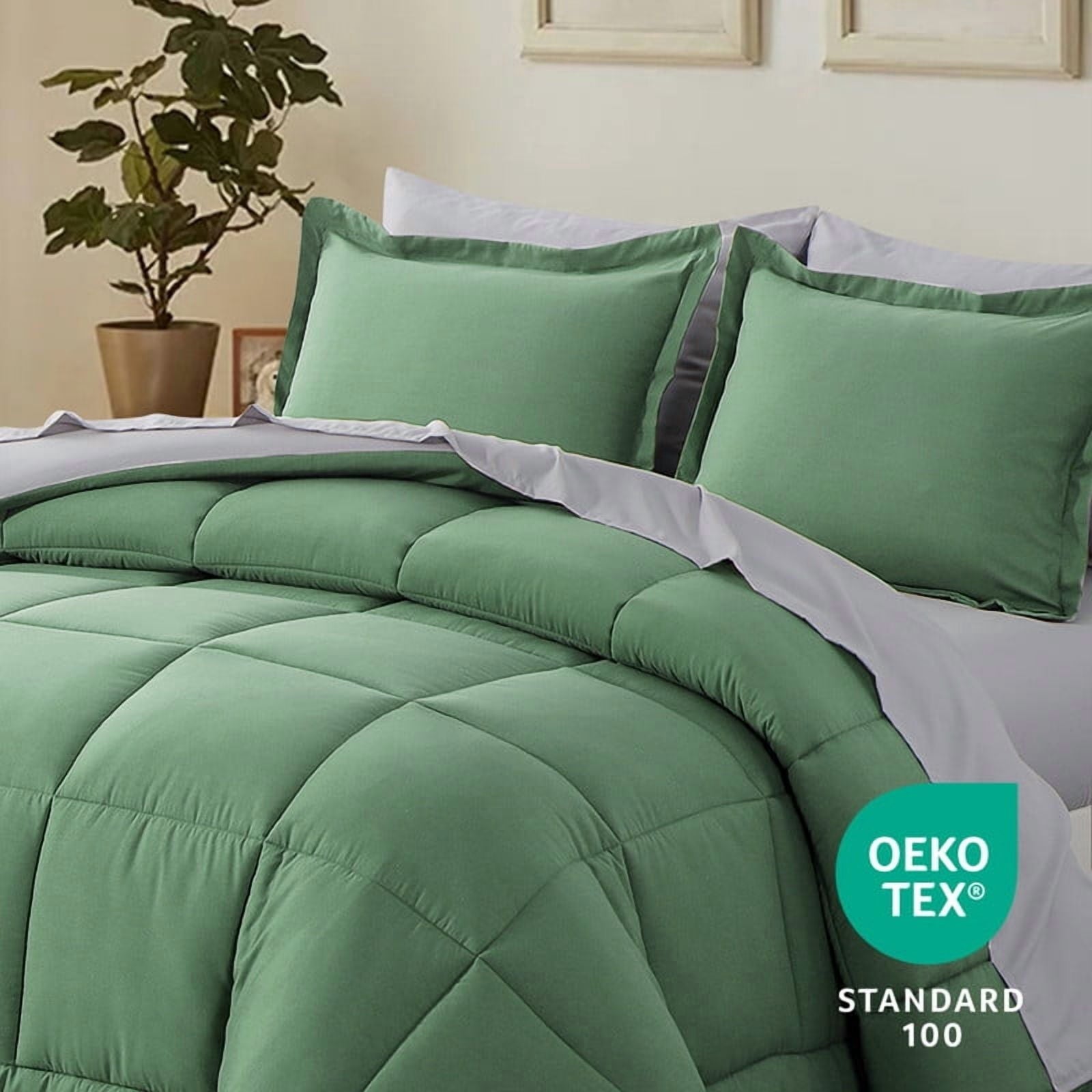 All-Season Grass Green/Grey Queen Size Comforter Set,3-Pieces Reversible Comforter Set Soft and Lightweight,All Season Down Alte... - Luxurious Quilted Duvet Cover Set Detail
