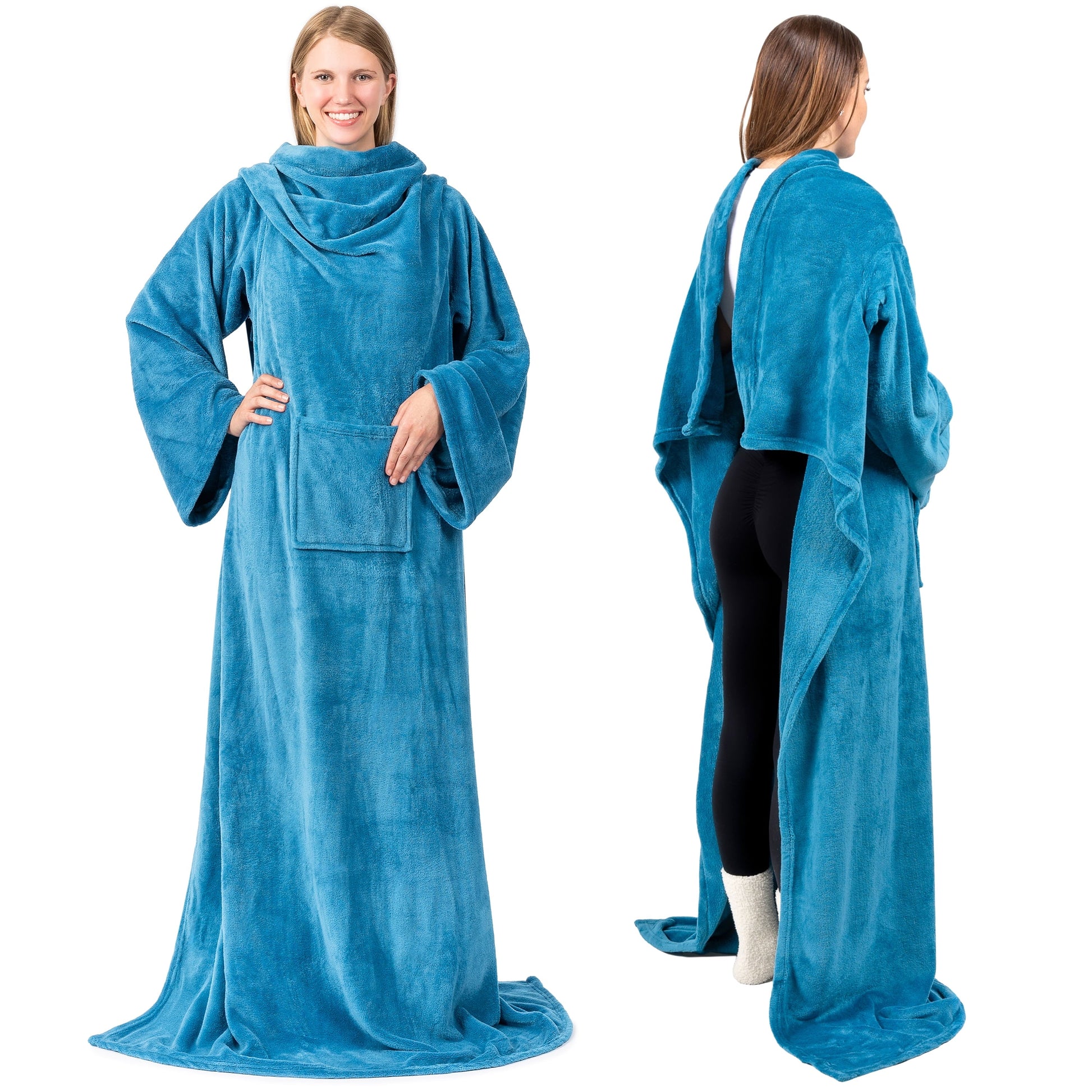 Decorative Knitted Wearable Blanket with Sleeves for Adult Women Men, Cozy Fleece Warm Wrap Throw Blanket with Arms, Pocket, Gifts for C... - Luxury Knitted Decorative Throw Blanket with Fringes Detail
