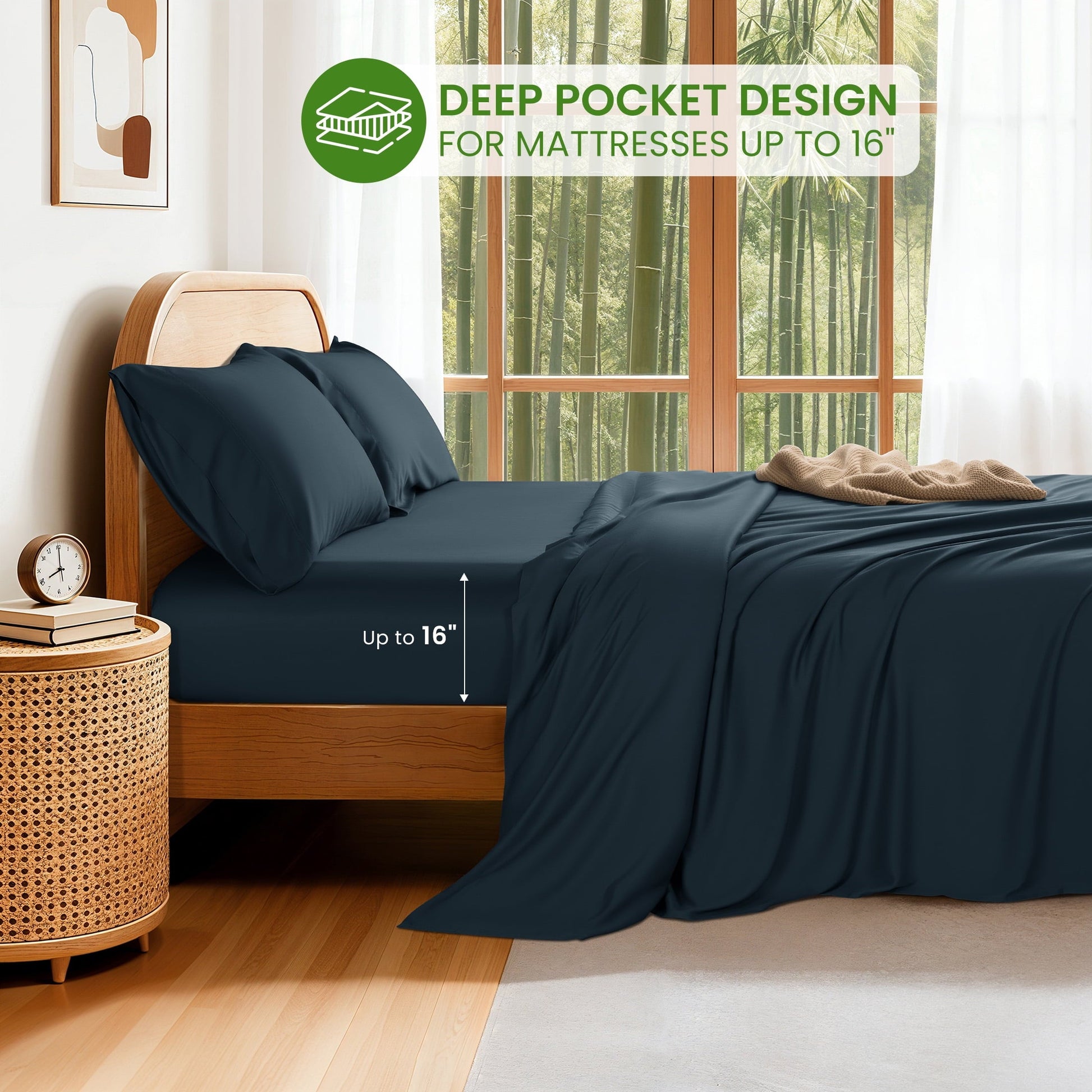 Ultra-Soft 100% Organic Luxurious Bamboo Sheets, Queen Sheet Set 4-Piece with 16" Deep Pocket, Silky Smooth Luxury Bed Sheets, N... - Cooling Hotel Quality Bedding Sheets and Pillowcases Detail
