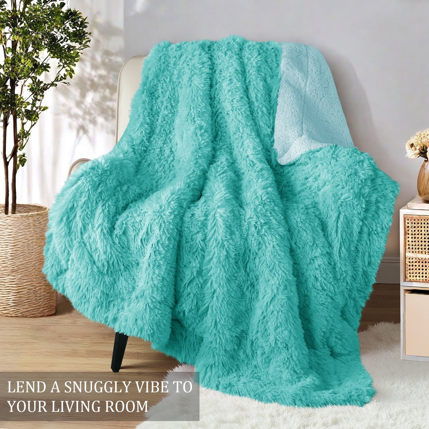 Cozy Fleece Fuzzy Faux Fur Throw Blanket, Reversible Shaggy Sherpa Fleece Blankets,Fluffy Plush Warm Throws for Couch, Bed, 50x60... - Lightweight Plush Warm Blanket for All Seasons Detail