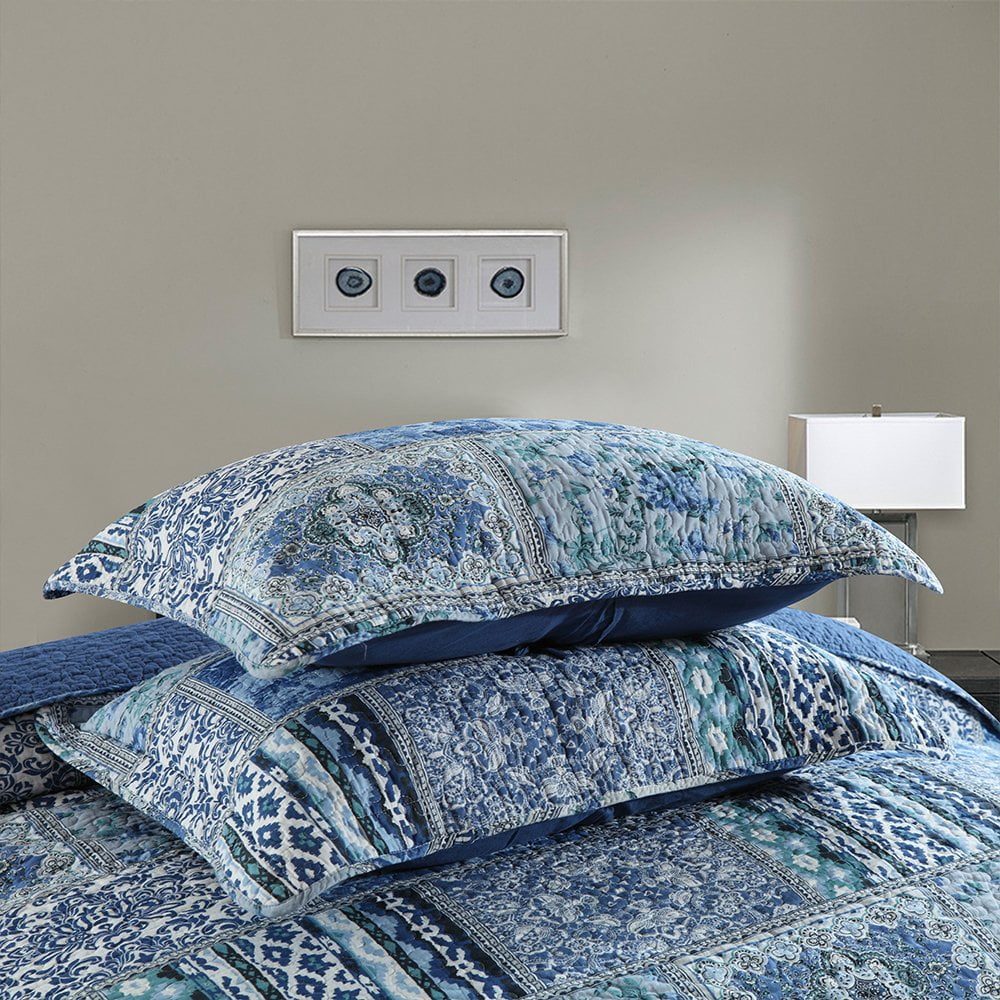 Hypoallergenic Cloud Quilt Comforter Cotton Bedding Set With Shams, Vintage Blue, King - Luxurious Quilted Duvet Cover Set Detail