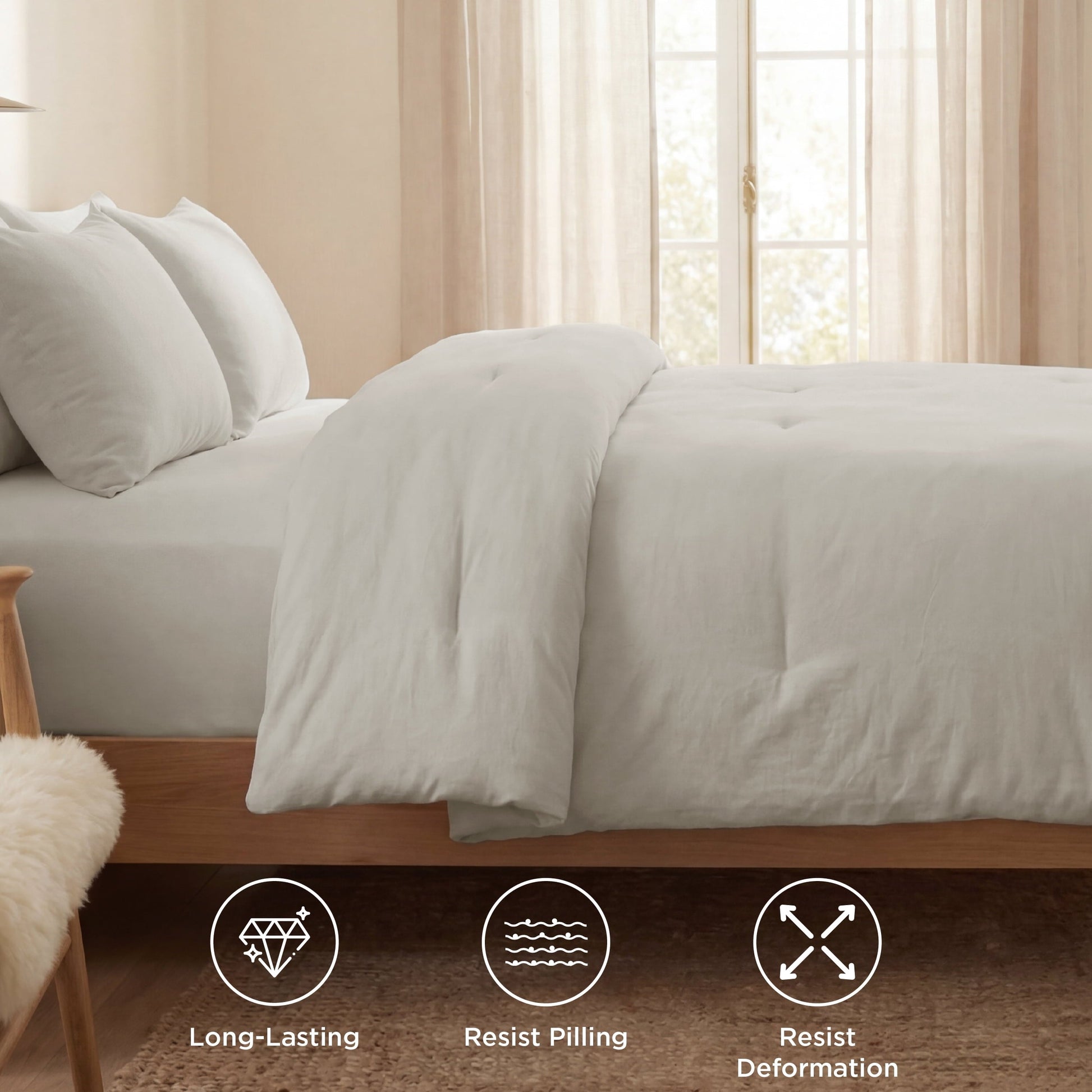 Hypoallergenic Cloud 3 Pieces Queen Comforter Bedding Set, Beige Bed Comforter Set for All Seasons, 1 Lightweight Prewashed Comforter and ... - Hypoallergenic Ultra-Fluffy Quilt for Winter Detail