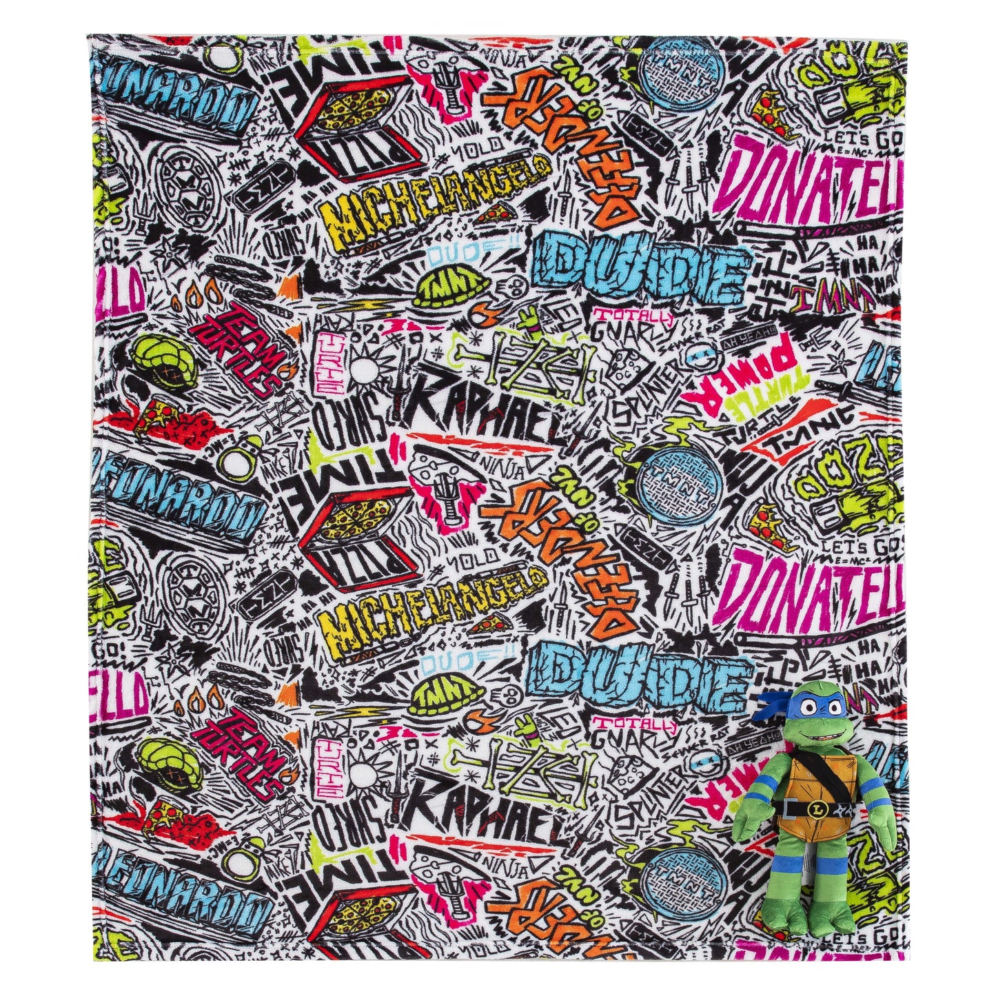 Decorative Knitted Teenage Mutant Tutles Sketched Out Kids Silk Touch Throw Blanket with Plush Hugger – Ultra Soft Plush Character Pillo... - Cozy Fleece Throw Blanket for Couch & Bed Detail
