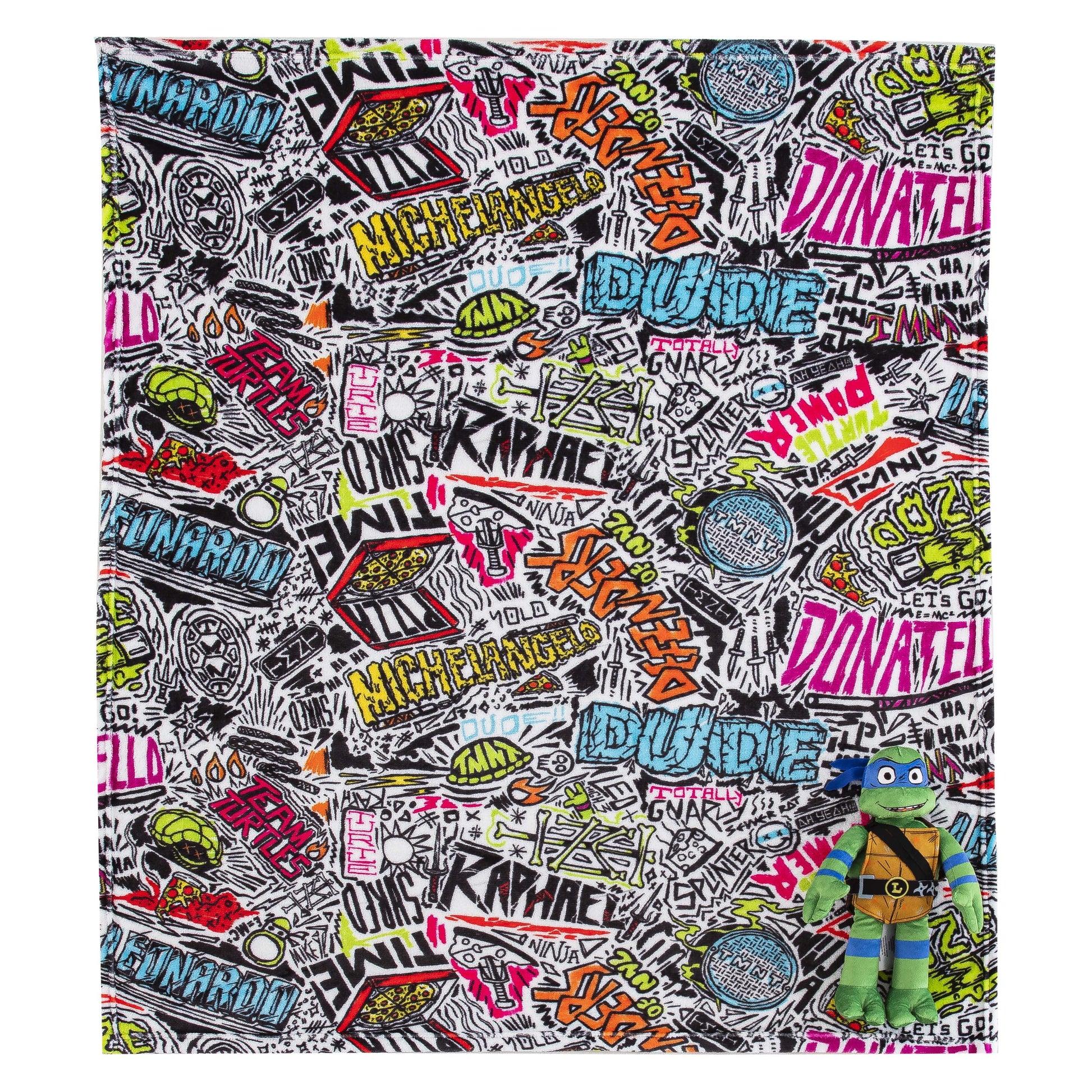 Decorative Knitted Teenage Mutant Tutles Sketched Out Kids Silk Touch Throw Blanket with Plush Hugger – Ultra Soft Plush Character Pillo... - Cozy Fleece Throw Blanket for Couch & Bed Detail