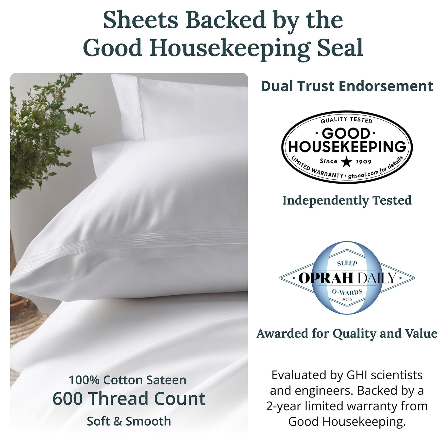 Breathable Luxury 100% Cotton Queen Sheets Set - 600 Thread Count 100% Cotton Sheets Queen, Sateen Deep Pocket Adult/Teen 4 Piece Bed Sh - Luxury Bed Sheet Set with Deep Pockets Detail
