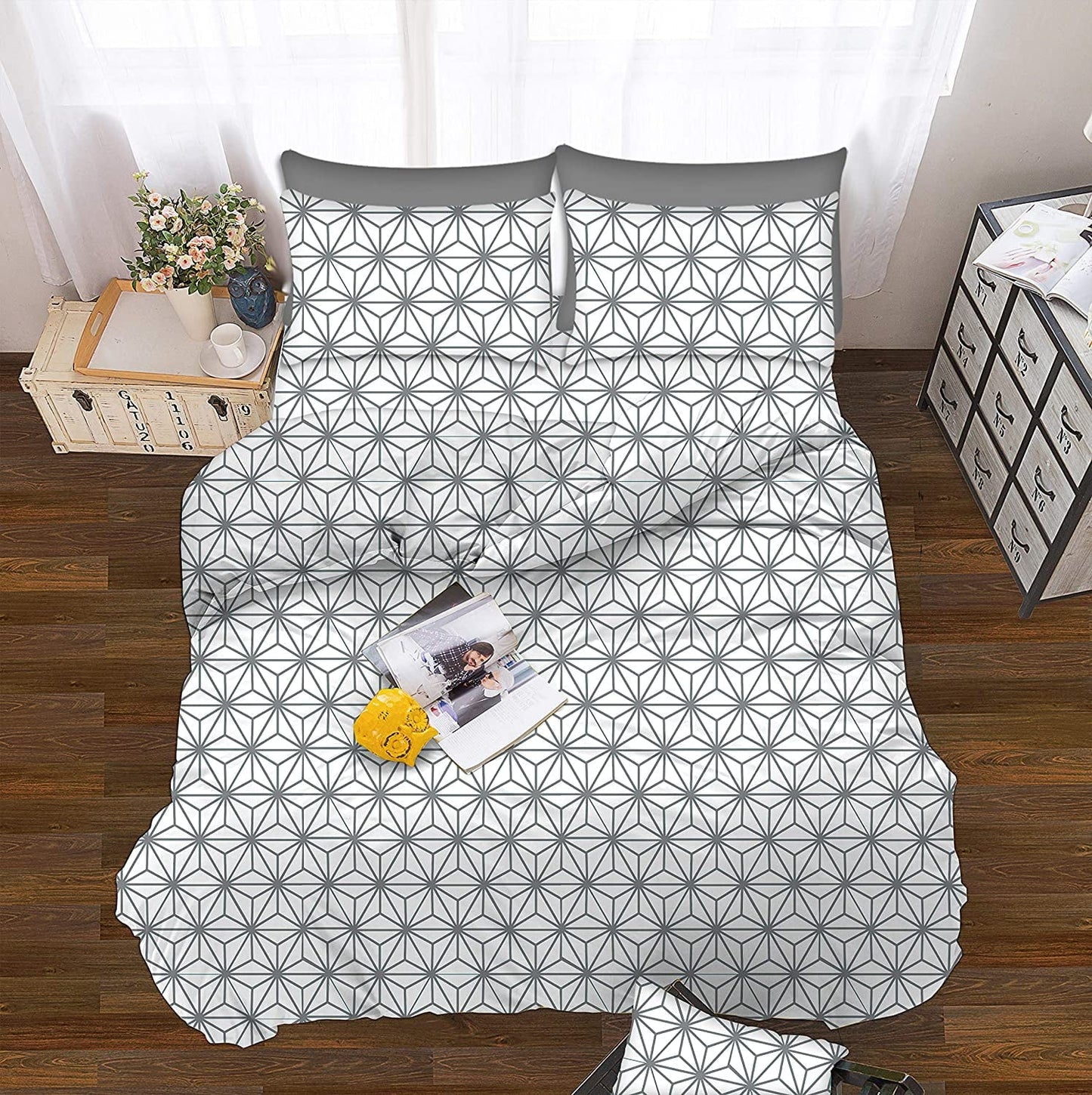 Breathable Luxury Bed Sheets Full Gray Texture/Embroidery 1500 Thread Count Microfiber - Premium Ultra-Soft Pillowcase Pair for Sleeping Detail