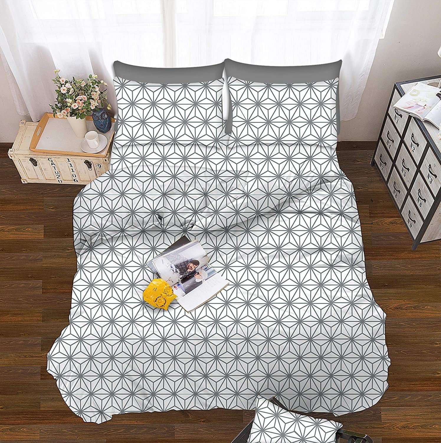 Breathable Luxury Bed Sheets Full Gray Texture/Embroidery 1500 Thread Count Microfiber - Premium Ultra-Soft Pillowcase Pair for Sleeping Detail