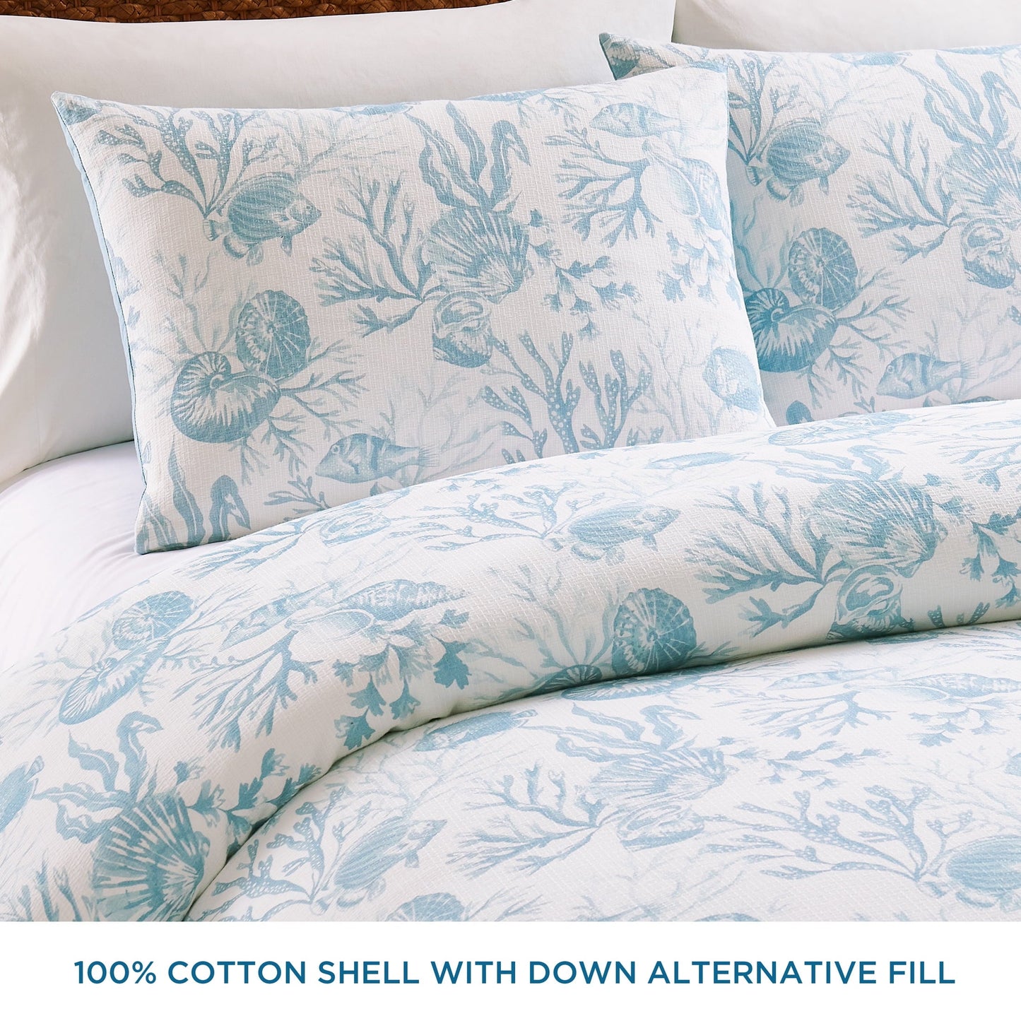 Heavyweight Warmth 3-Piece Lightweight 100% Cotton Blue & White Ocean Print Comforter Set, Full/Queen - Cloud-Like Soft Lightweight Bed Comforter Detail