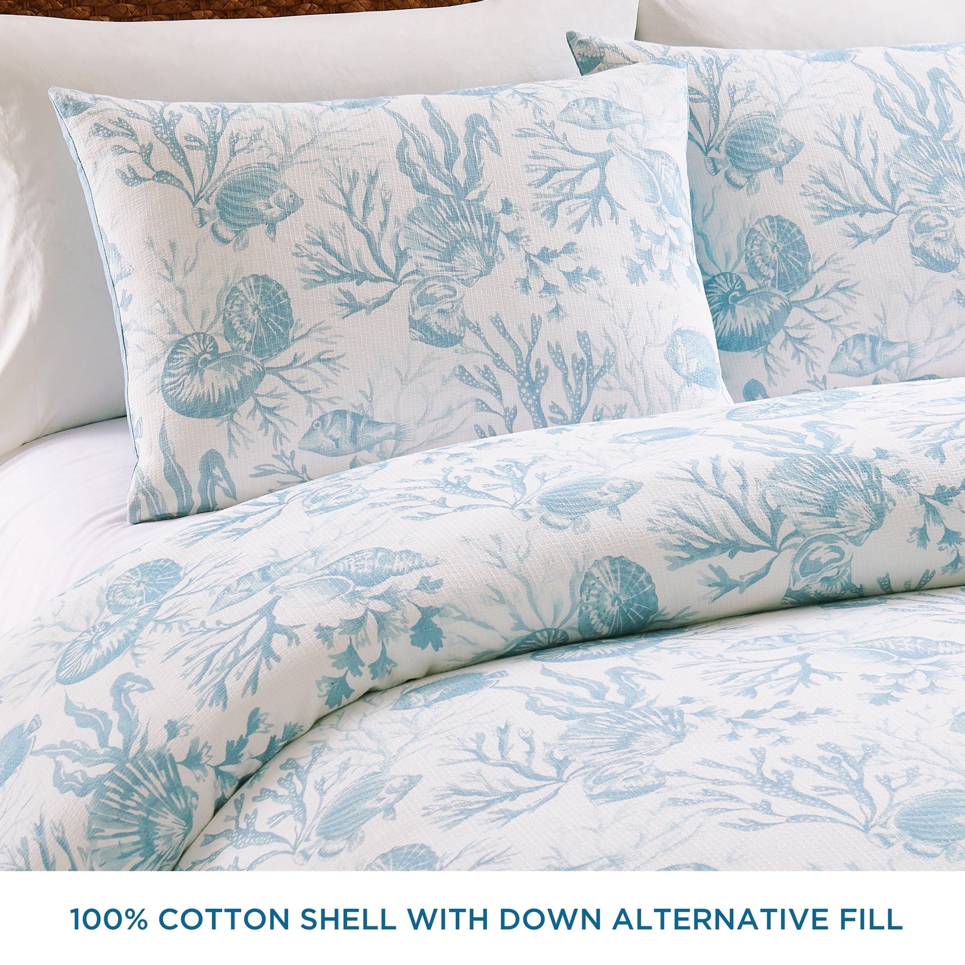 Heavyweight Warmth 3-Piece Lightweight 100% Cotton Blue & White Ocean Print Comforter Set, Full/Queen - Cloud-Like Soft Lightweight Bed Comforter Detail