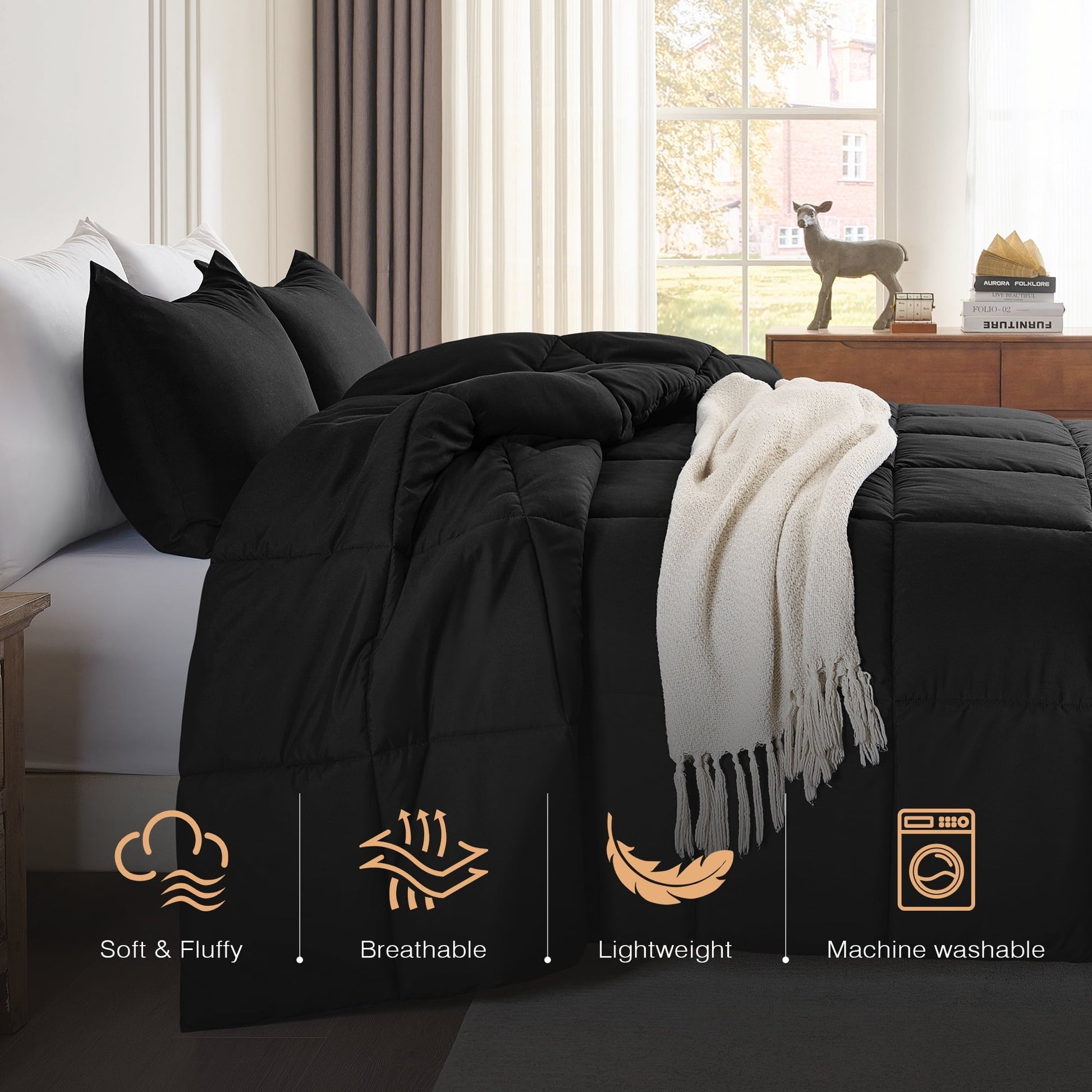 Heavyweight Warmth Queen Size Comforter Sets, 3 Piece Soft Quilted Bedding Sets, All-Season Down Alternative Comforter with 2 Pillow Sha... - All-Season Down Alternative Comforter Insert Detail