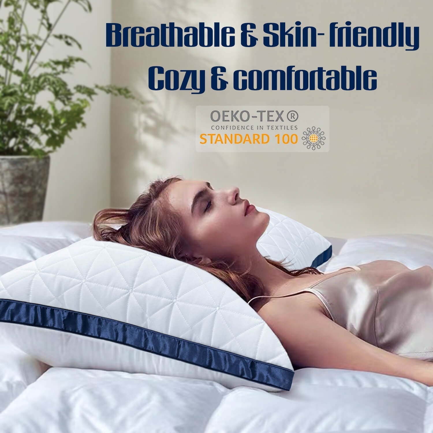 Orthopedic Support King Size Pillows Set of 2 - Cooling Hotel Luxury Bed Pillows for Sleeping 2 Pack, Supportive Breathable Down Alterna... - Decorative Throw Pillow Cushion for Sofa & Bed Detail