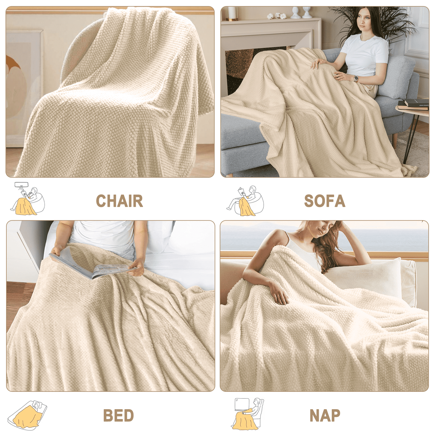 Super Soft Flannel Ultra Soft Throw Blanket, Warm Cozy Blankets for Couch Bed Chair, Breathable and Lightweight Blankets for All Seasons... - Lightweight Plush Warm Blanket for All Seasons Detail