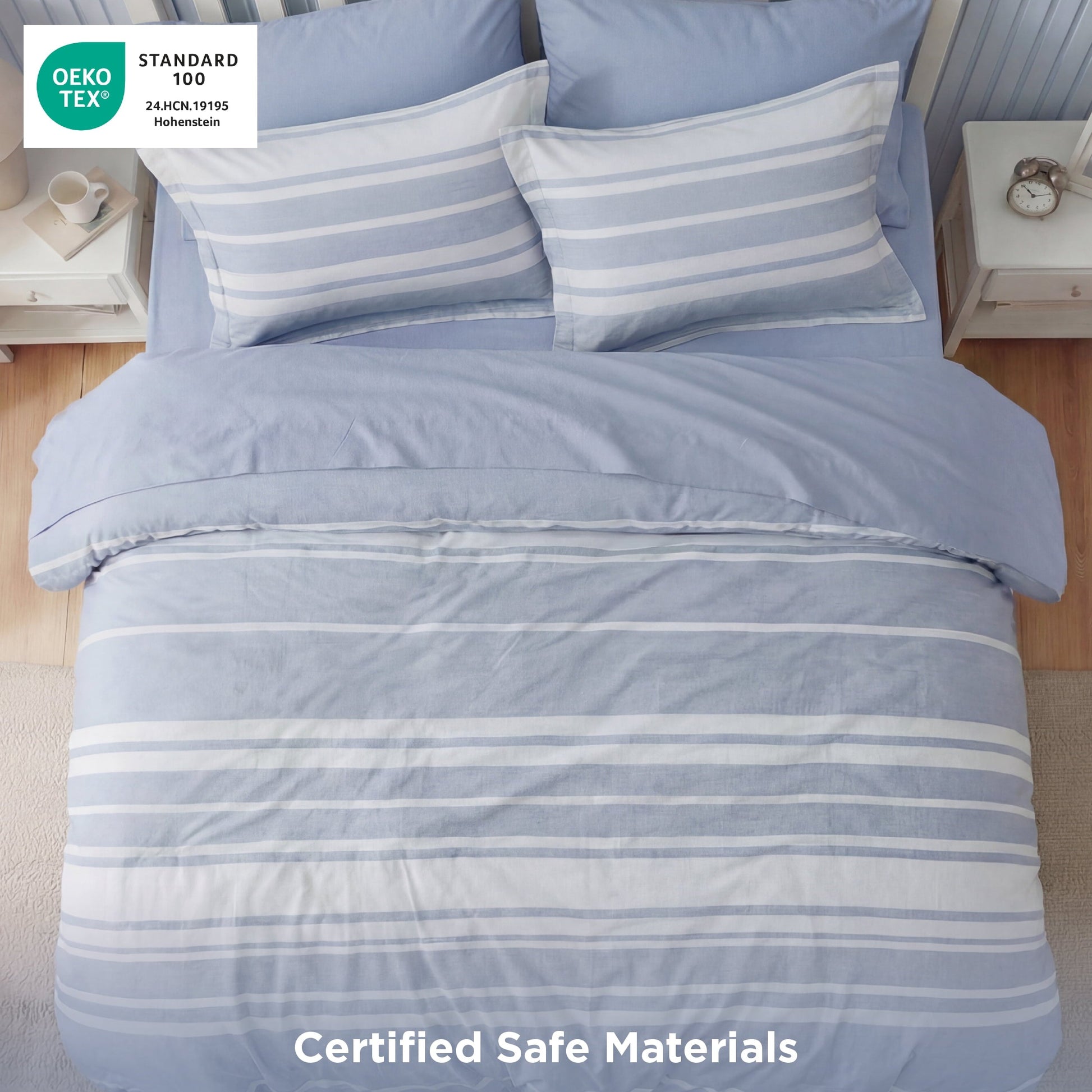 Fluffy Down Alternative Queen Comforter Set Blue, Bed in a Bag Queen Size Bedding 7-Pieces, Striped Bedding Set for All Seasons - Cloud-Like Soft Lightweight Bed Comforter Detail