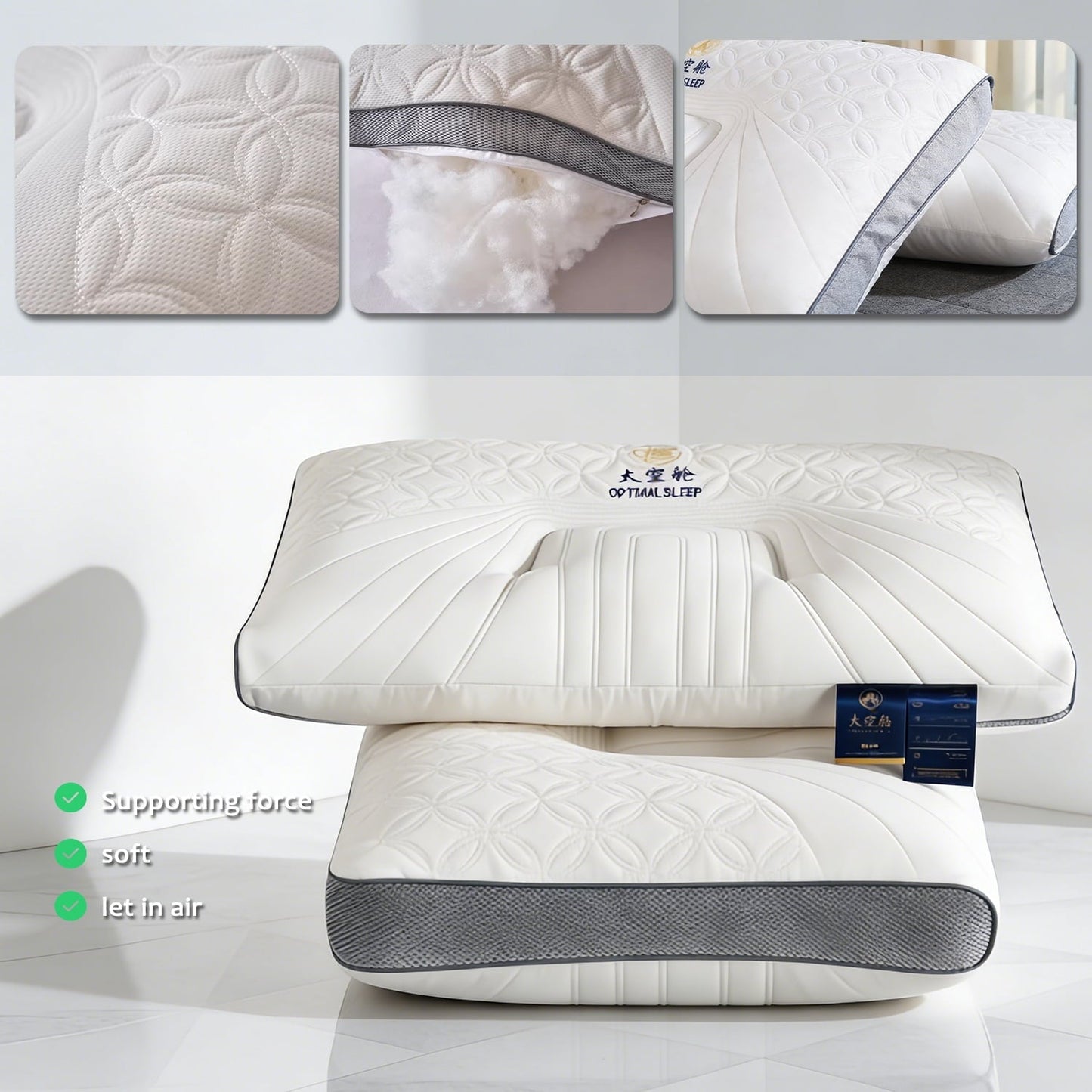 Orthopedic Support 2-Pack Space Capsule Bed Pillow (29.13" x 18.9") - Plush and Supportive - Orthopedic Shredded Foam Bed Pillow Set Detail