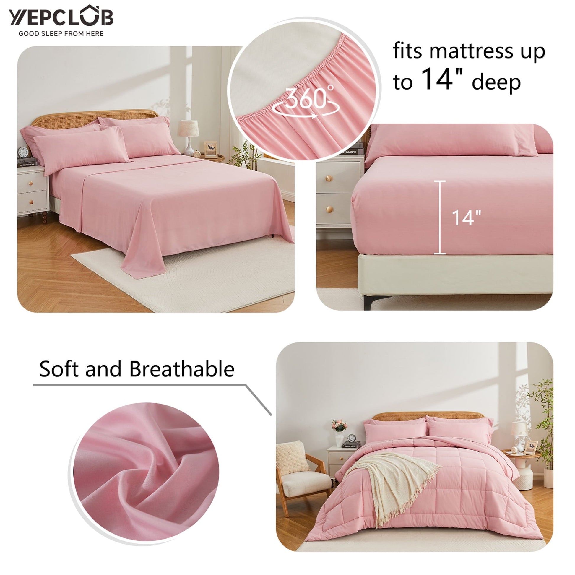 Hypoallergenic Cloud 7-Piece Queen Size Comforter Set,Pink Reversible Bed in a Bag,All Season Solid Bedding Set with Sheets,Pillowcases & ... - Hypoallergenic Ultra-Fluffy Quilt for Winter Detail