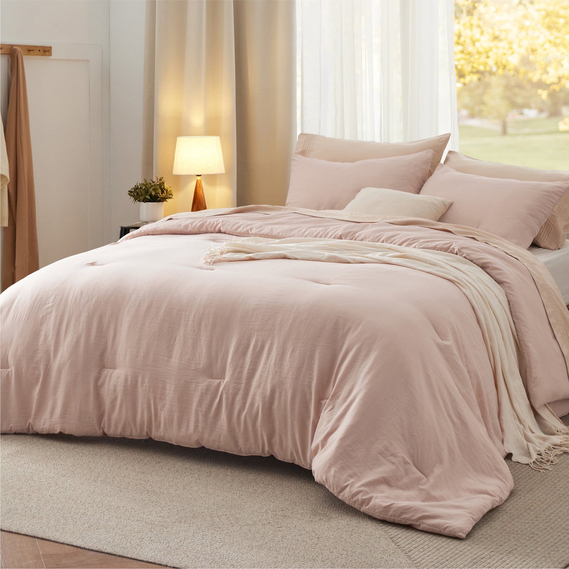 All-Season 2 Pieces Twin Comforter Bedding Set, Pink Comforter Set for All Seasons, 1 Lightweight Prewashed Comforter and 1 Pill... - Hypoallergenic Ultra-Fluffy Quilt for Winter Detail