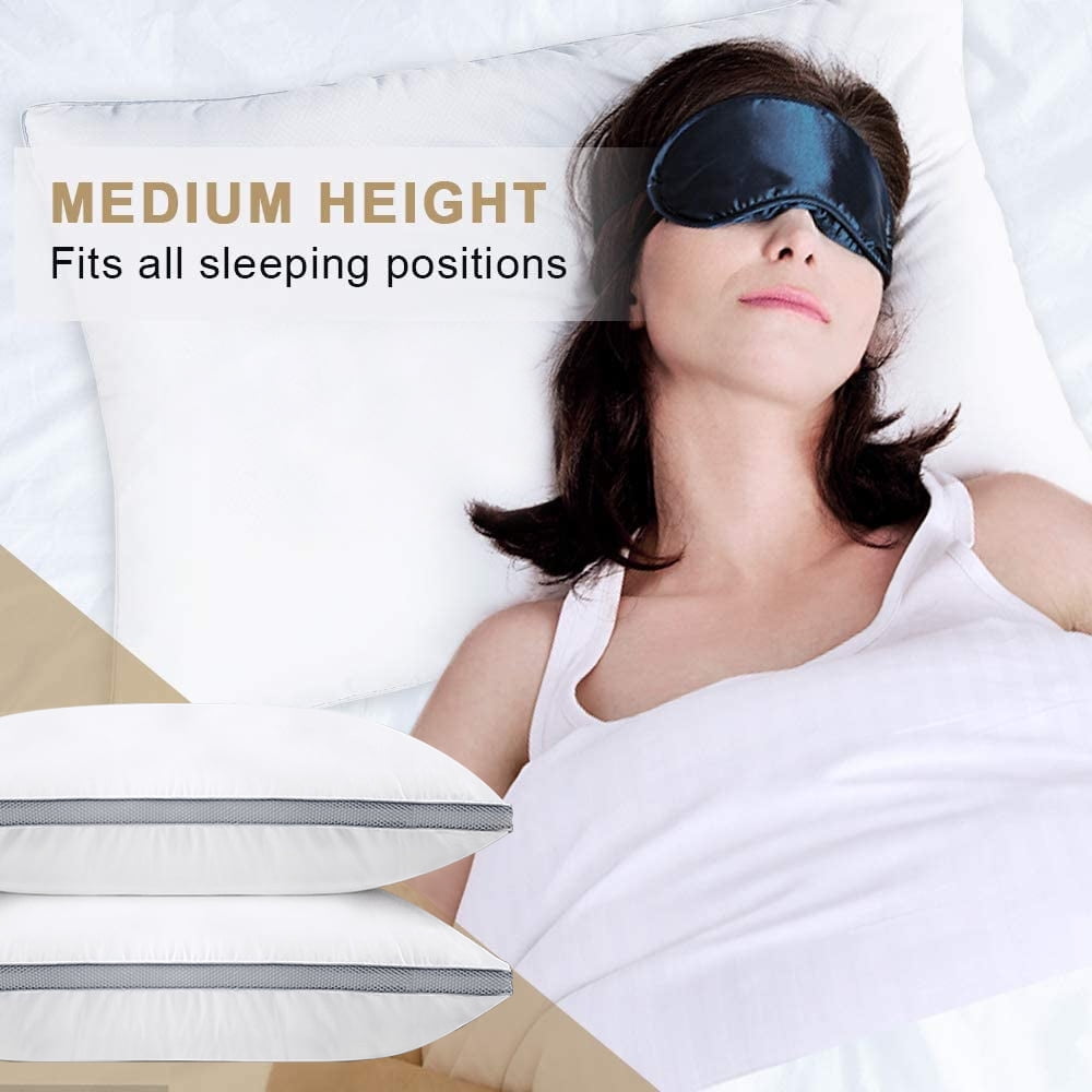 Decorative Plump Down Alternative Bed Pillow with Cotton Cover and Gusset, 2 Pack, Queen, 20"x26" - Decorative Throw Pillow Cushion for Sofa & Bed Detail