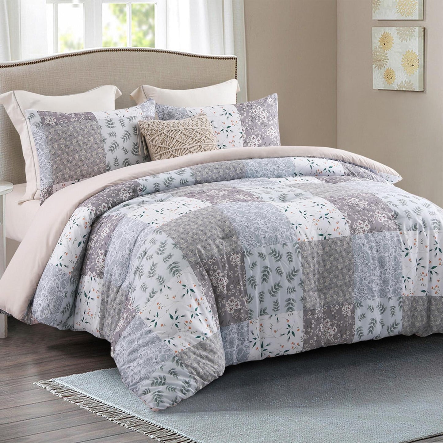 Hypoallergenic Cloud 3-Piece Queen Comforter Set, Soft Reversible Bedding Comforter Sets, Patchwork Printed Down Alternative Comforter Duv... - Cloud-Like Soft Lightweight Bed Comforter Detail