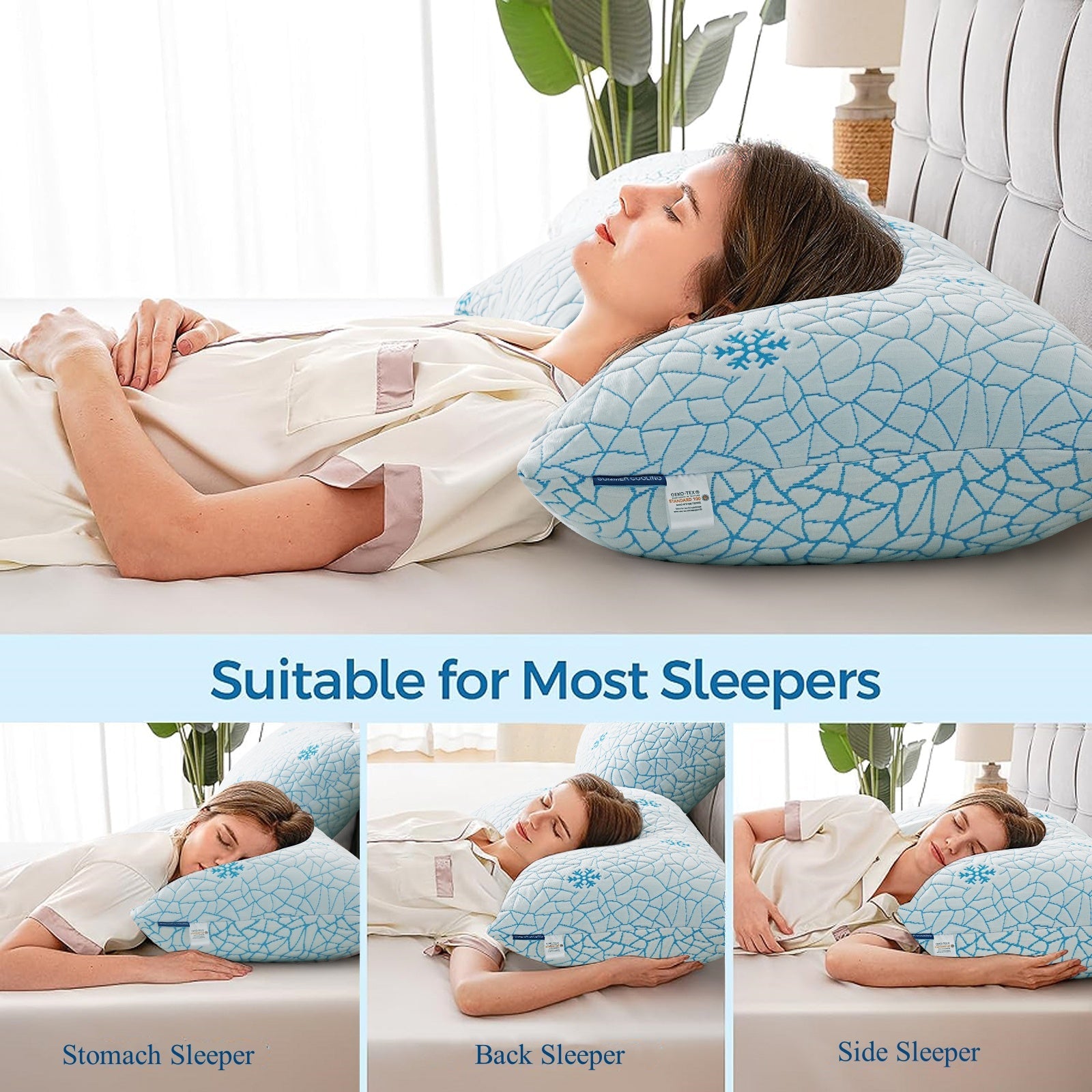 Orthopedic Support Cooling Memory Foam Queen Pillows Set of 2,Adjustable Support & Heat Dissipation Tech for Side,Back,Stomach & Hot Sle... - Ergonomic Memory Foam Pillow for Neck Pain Support Detail