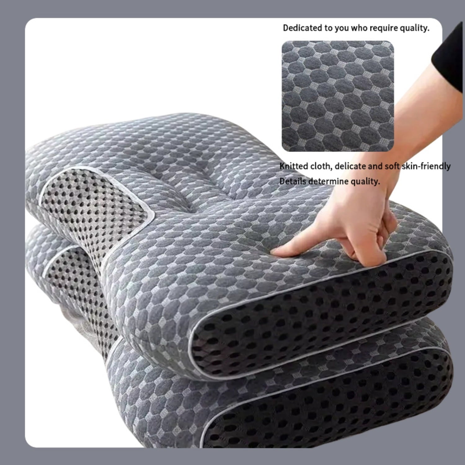 Decorative Plump 2-Piece Set - 24"x15" Gray Bed for Back, Side, Stomach Sleepers - Hotel Quality Plush Sleeping Pillows Detail