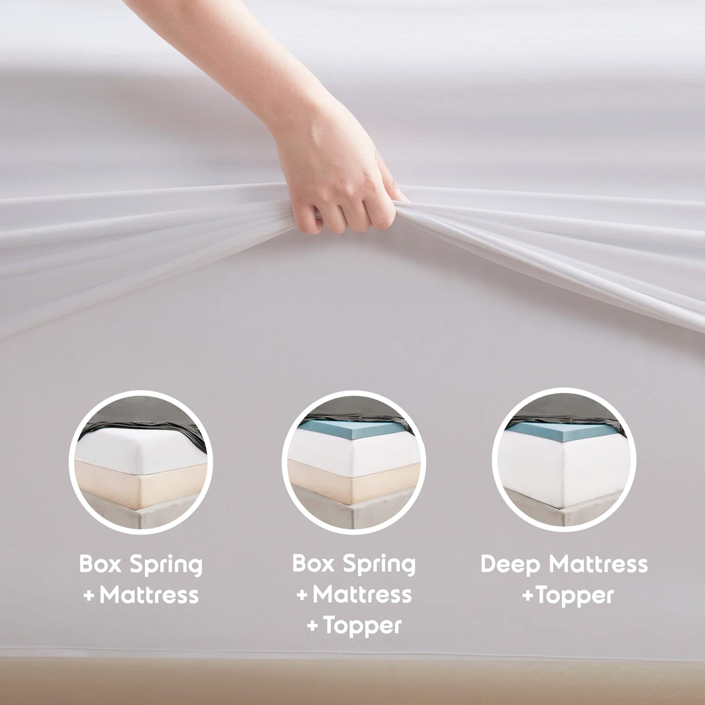 Cooling Sateen Set, Hotel Style Deep Pocket 4 Piece Bed , Luxury Soft Microfiber Sheet Sets, White - Luxury Bed Sheet Set with Deep Pockets Detail