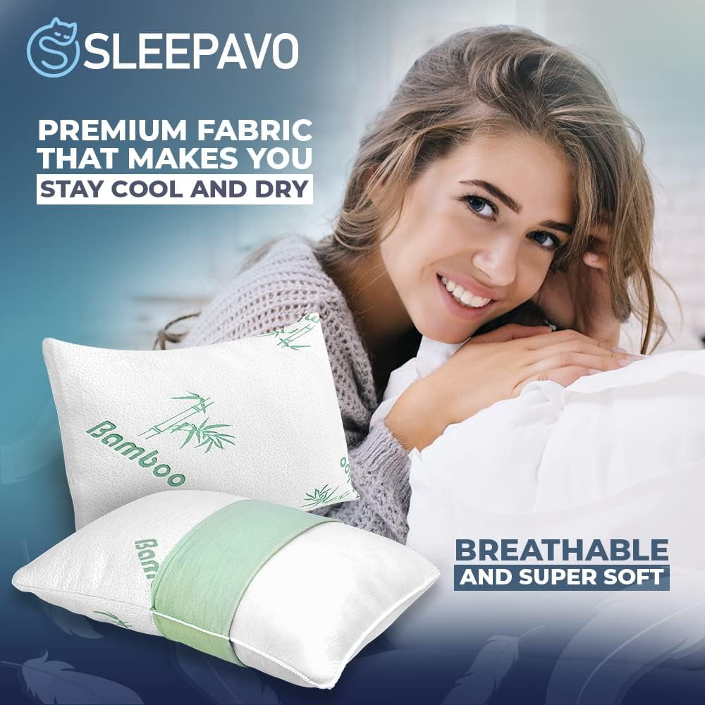 Decorative Plump Memory Foam Pillows Queen Size Set of 2 - Cooling Bed Pillows for Sleeping - Back, Stomach, Side Sleeper Firm, Comfy ... - Decorative Throw Pillow Cushion for Sofa & Bed Detail