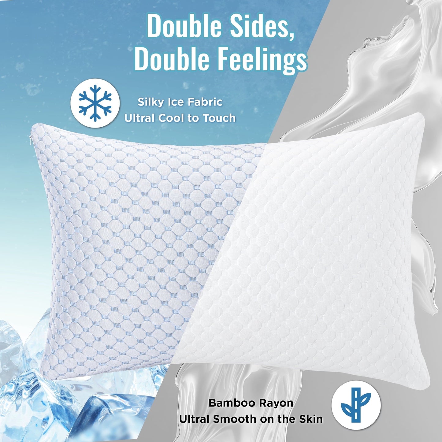 Fluffy Shredded 2 Pack Cooling Pillow for Sleeping, Memory Foam Pillows Cool Bed Pillows Hotel Reversible Pillow with Washable Remova... - Orthopedic Shredded Foam Bed Pillow Set Detail