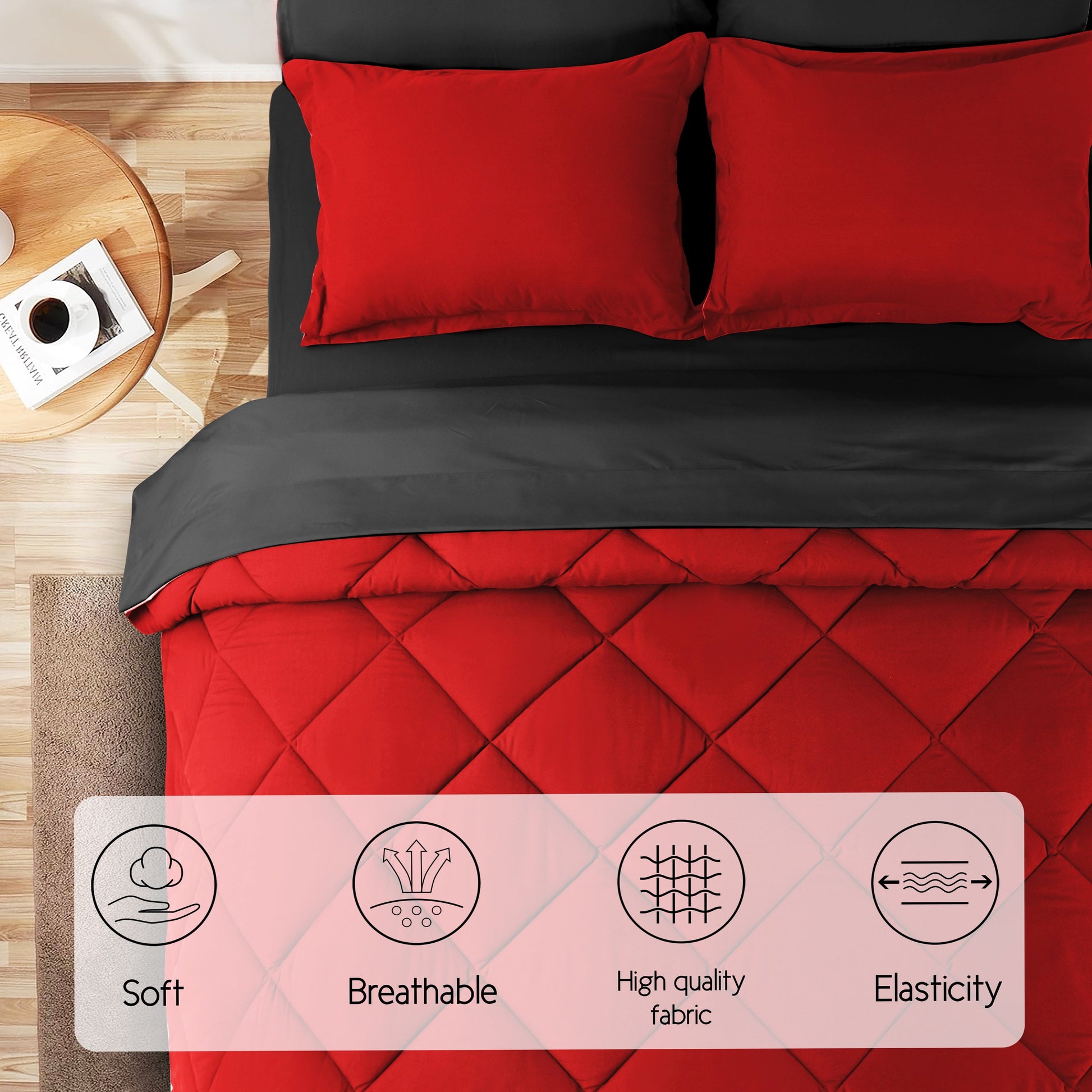 Fluffy Down Alternative 7 Piece Reversible Queen Comforter Set - Red Quilted Down Alternative Bedding All Season Super Soft Microfiber Bed in... - Hypoallergenic Ultra-Fluffy Quilt for Winter Detail