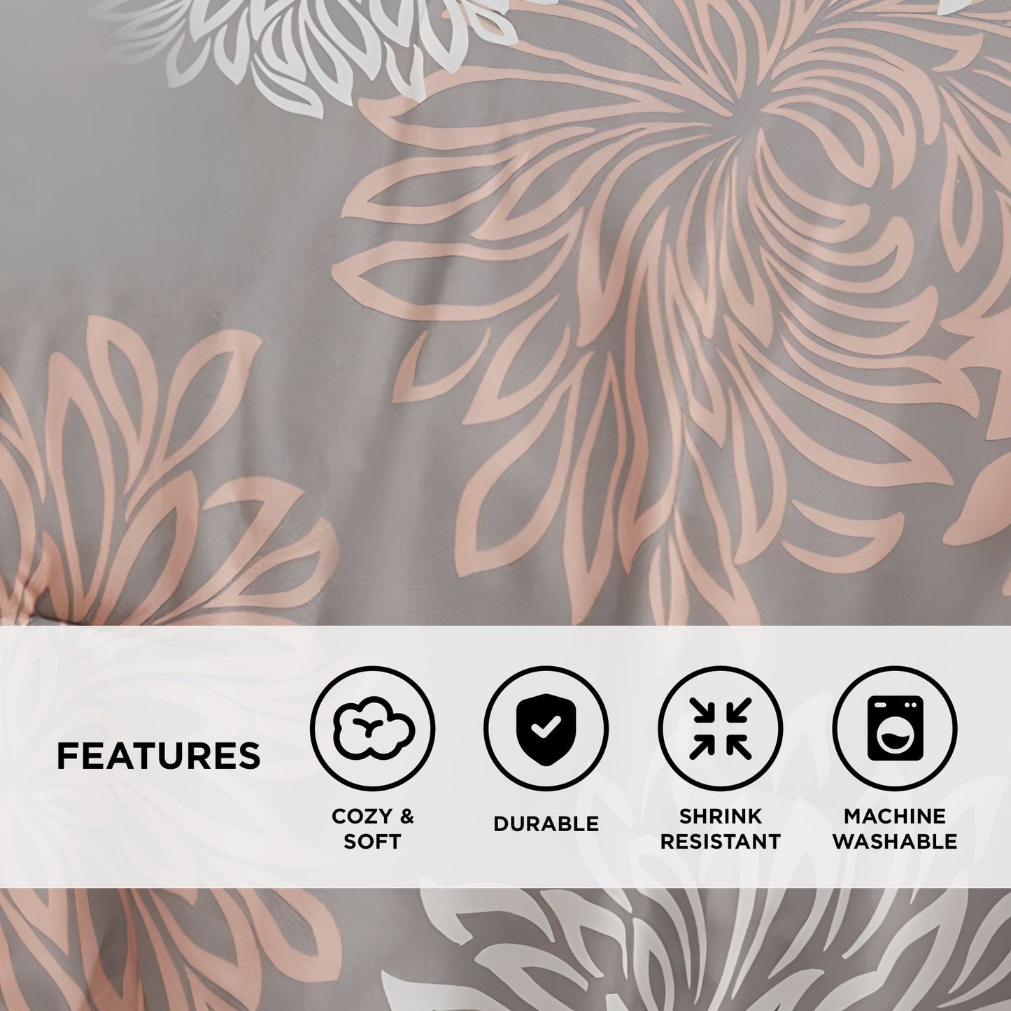 All-Season King Size Comforter Set, 5-Piece Floral Bedding Set for All Season, Blush Comforter Set King with Bed Skirt - Cloud-Like Soft Lightweight Bed Comforter Detail