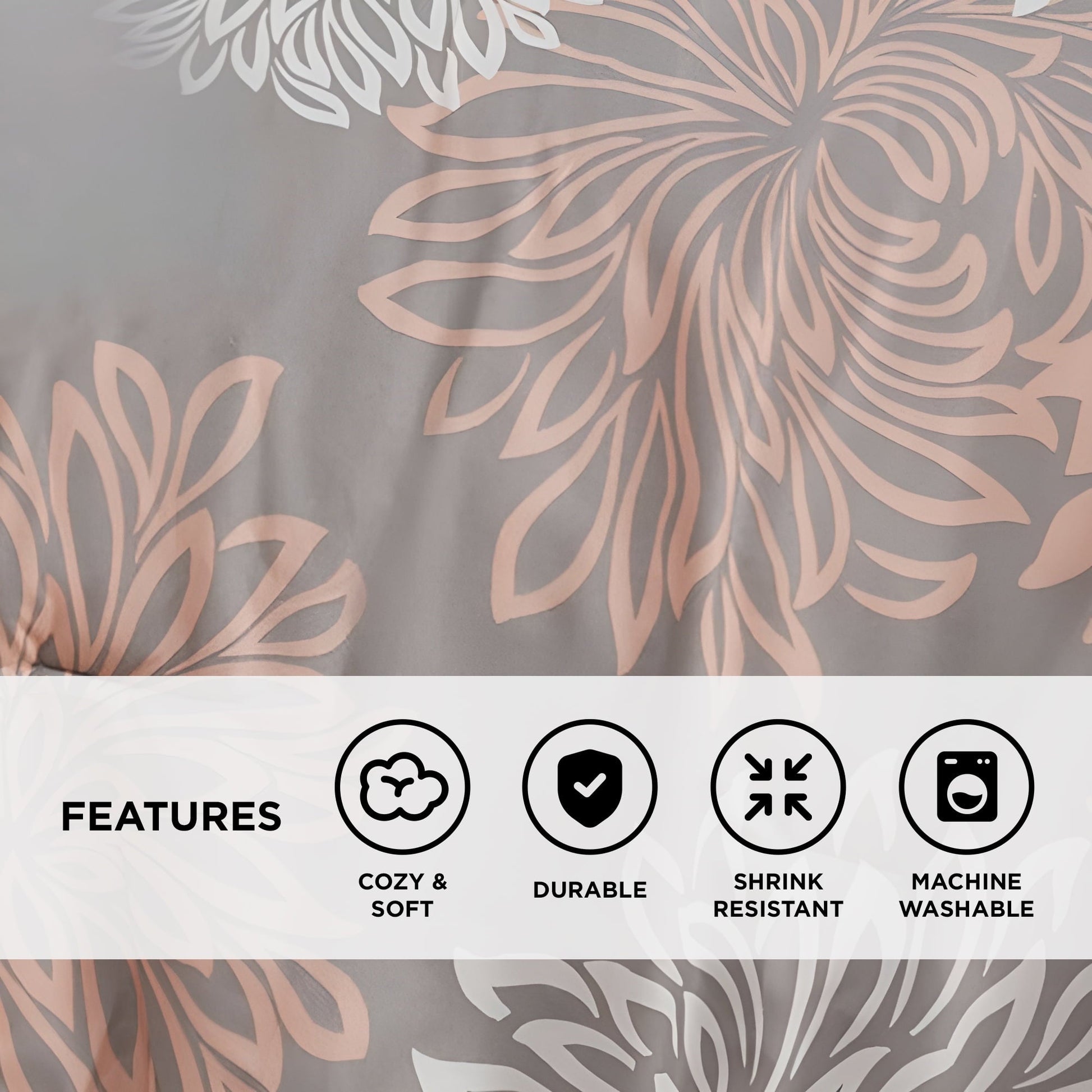 All-Season King Size Comforter Set, 5-Piece Floral Bedding Set for All Season, Blush Comforter Set King with Bed Skirt - Cloud-Like Soft Lightweight Bed Comforter Detail