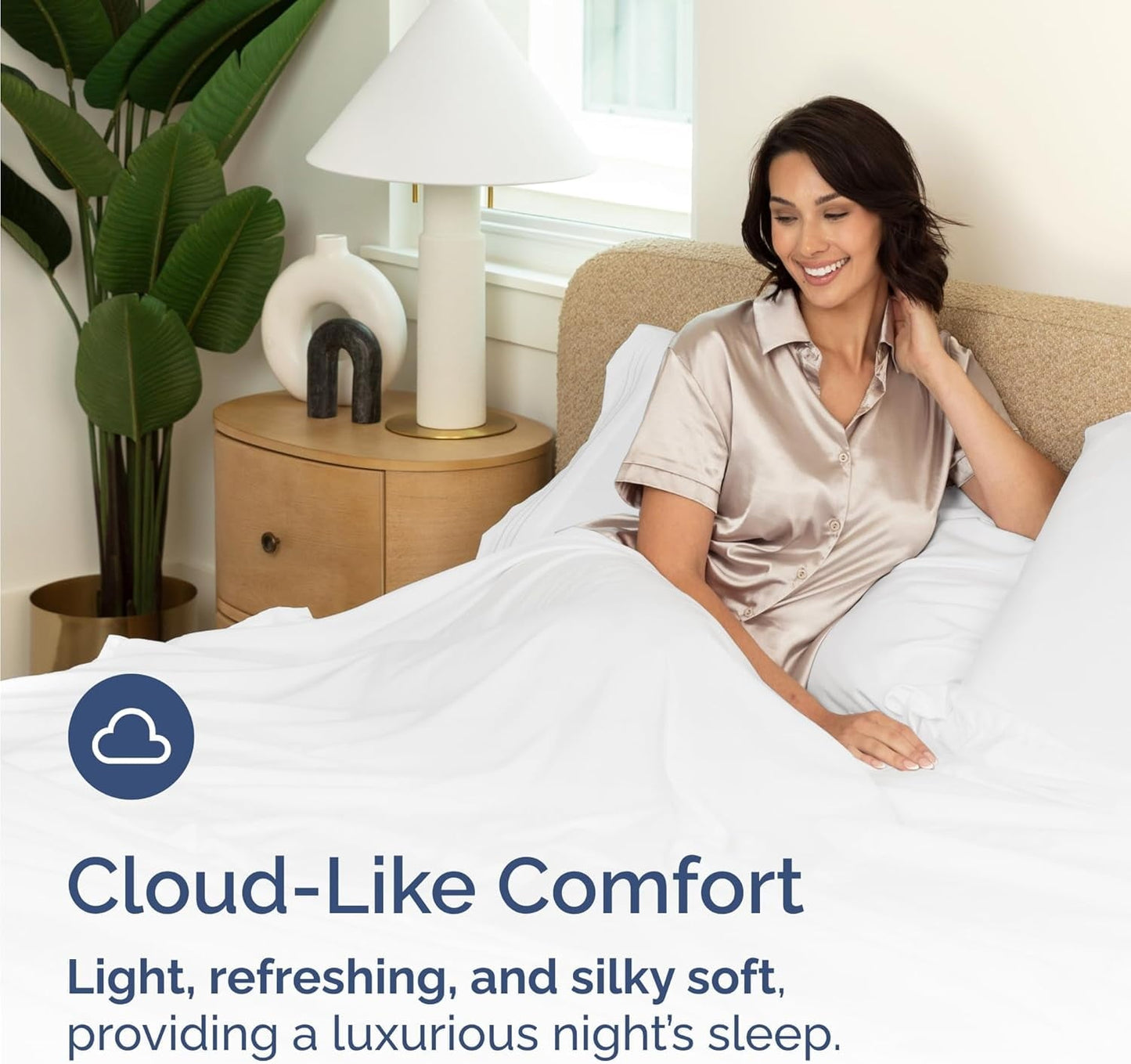 Premium Egyptian Cotton 4-Piece Luxury Bamboo Cooling Sheet Set - Queen Size 100% Bamboo Derived Rayon Premium Bed Sheets, White - Luxury Bed Sheet Set with Deep Pockets Detail