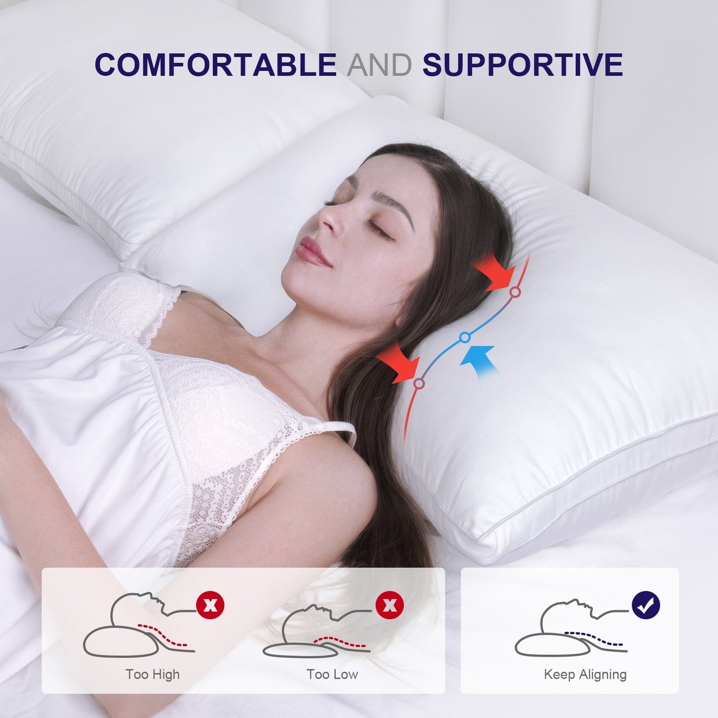 Hotel Collection Bed Pillows 2 Pack Down Alternative Pillows for Bed Queen Size Set of 2 Soft Hotel Collection Gusseted Cooling Pillow... - Hotel Quality Plush Sleeping Pillows Detail