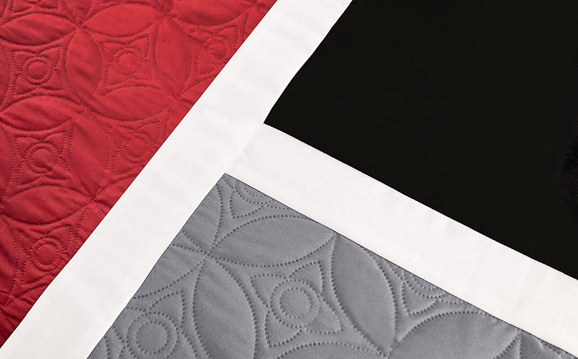 Fluffy Down Alternative 7-Piece Medallion Patchwork Comforter Set, Full, Red/Gray/Black - All-Season Down Alternative Comforter Insert Detail