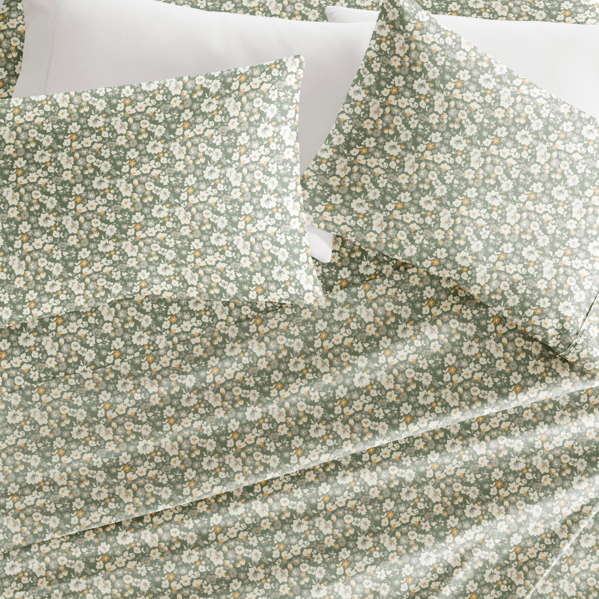 Ultra-Soft 4 Piece Pattern Microfiber Bed Sheets Set, Floral Dream Eucalyptus, Twin - Premium Ultra-Soft Pillowcase Pair for Sleeping Detail