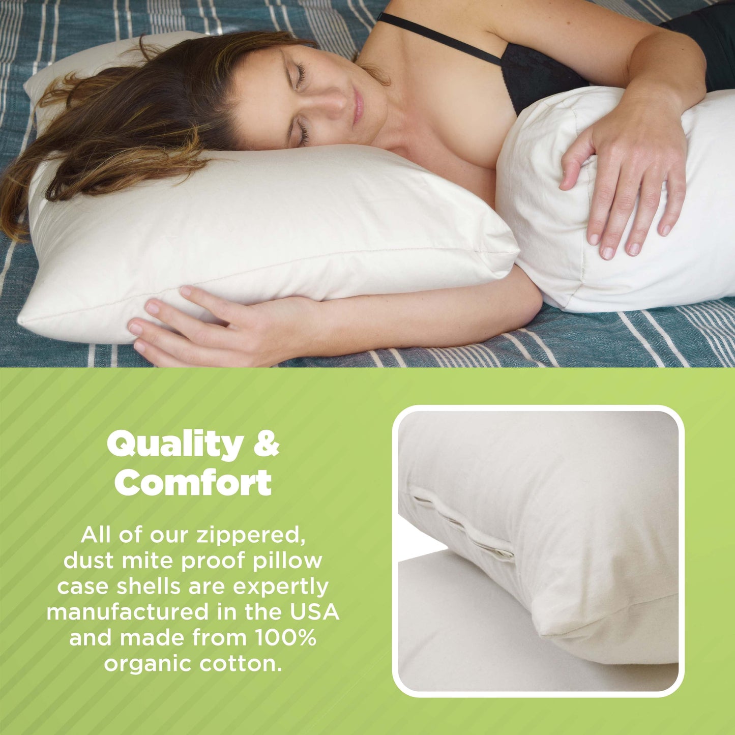 Decorative Plump Kapok 20x26" Standard Bed Pillow – Organic Cotton Fabric Soft Sleeping Pillow - Made in USA - Orthopedic Shredded Foam Bed Pillow Set Detail