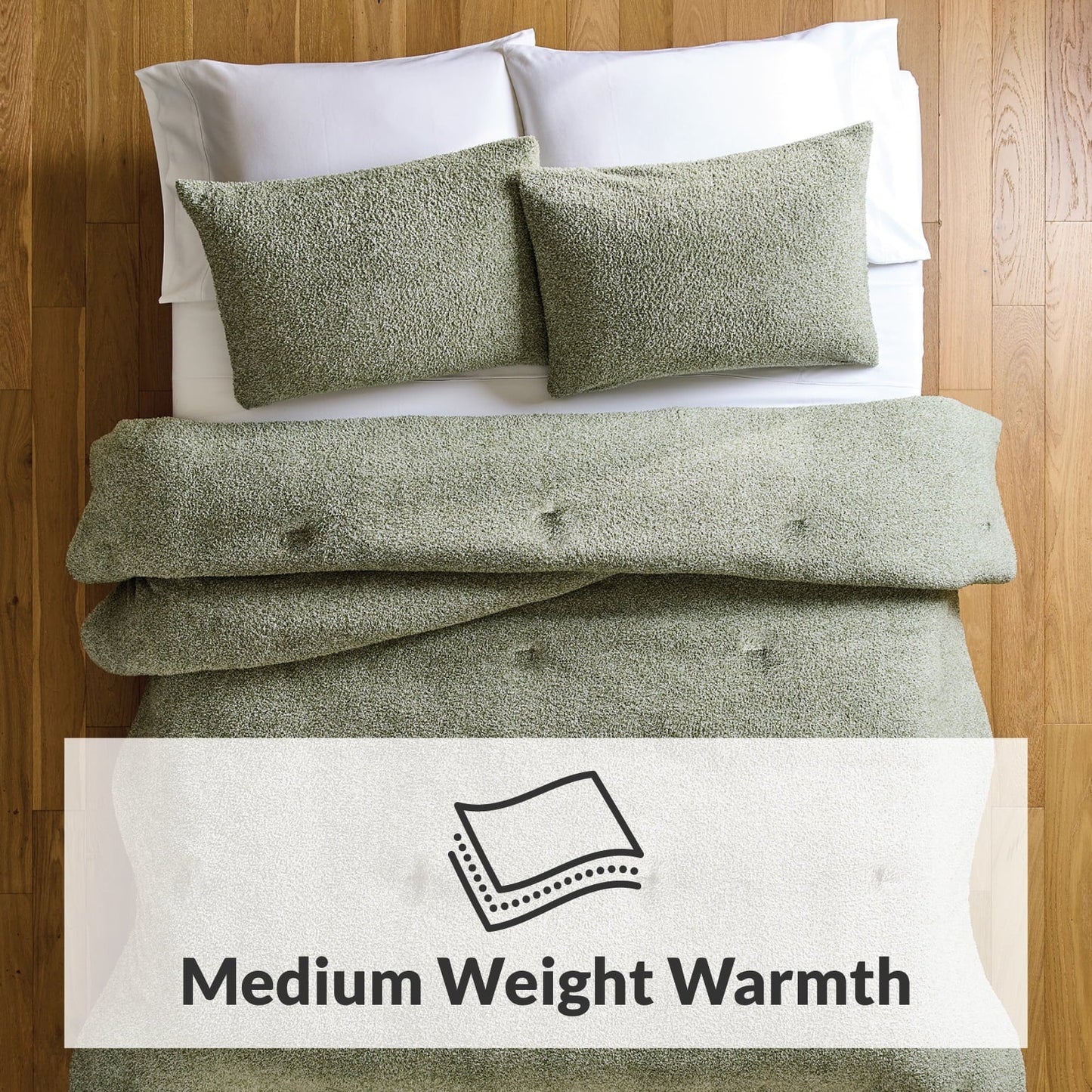 Luxurious Quilted King, Comforter Set with Shams - Soft and Cozy, Green - Cloud-Like Soft Lightweight Bed Comforter Detail