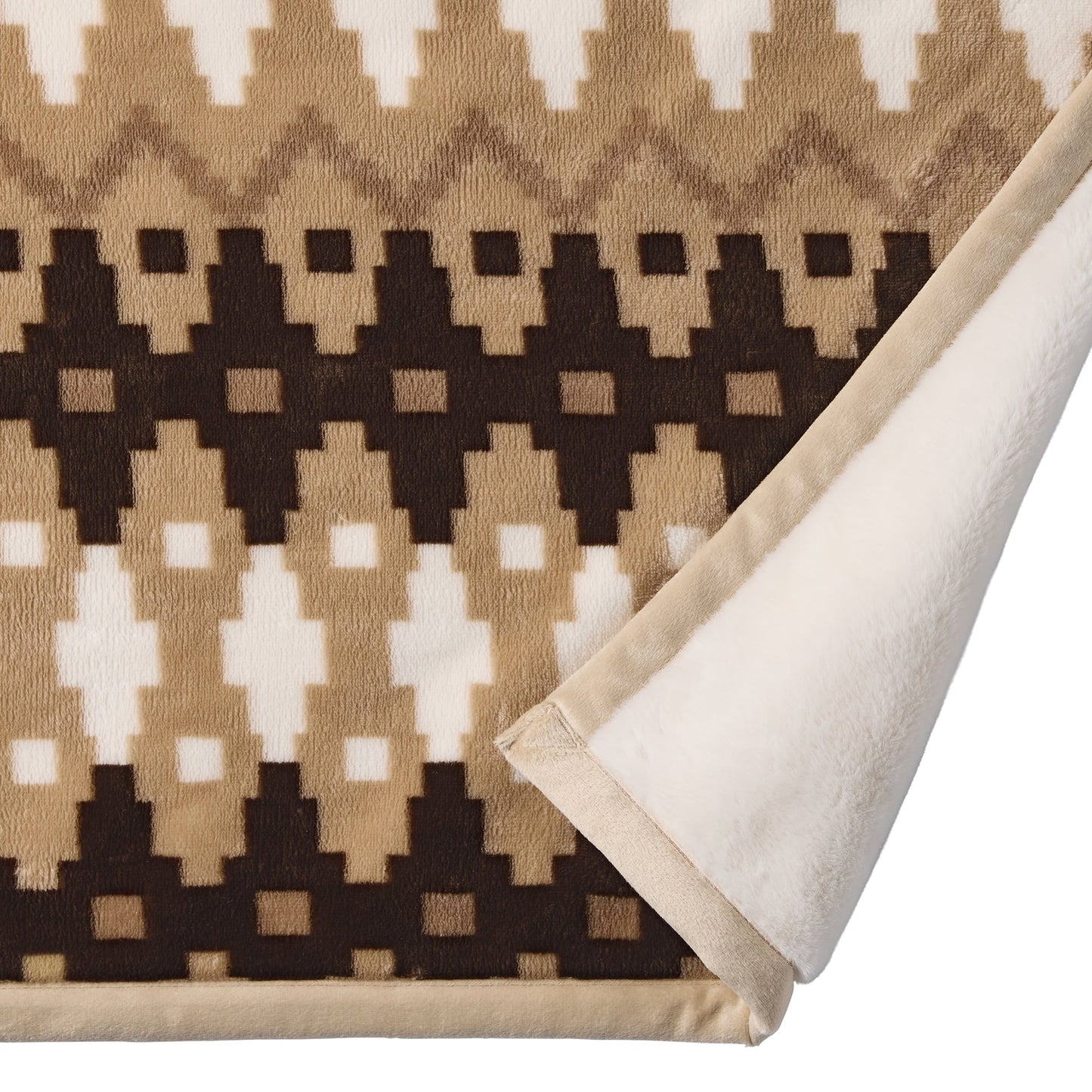 Cozy Fleece Printed Velvet Plush Reverse to Faux Fur Super Soft Throw Blanket, Oversized, Linder Border Beige - Super Soft Reversible Sherpa Flannel Blanket Detail