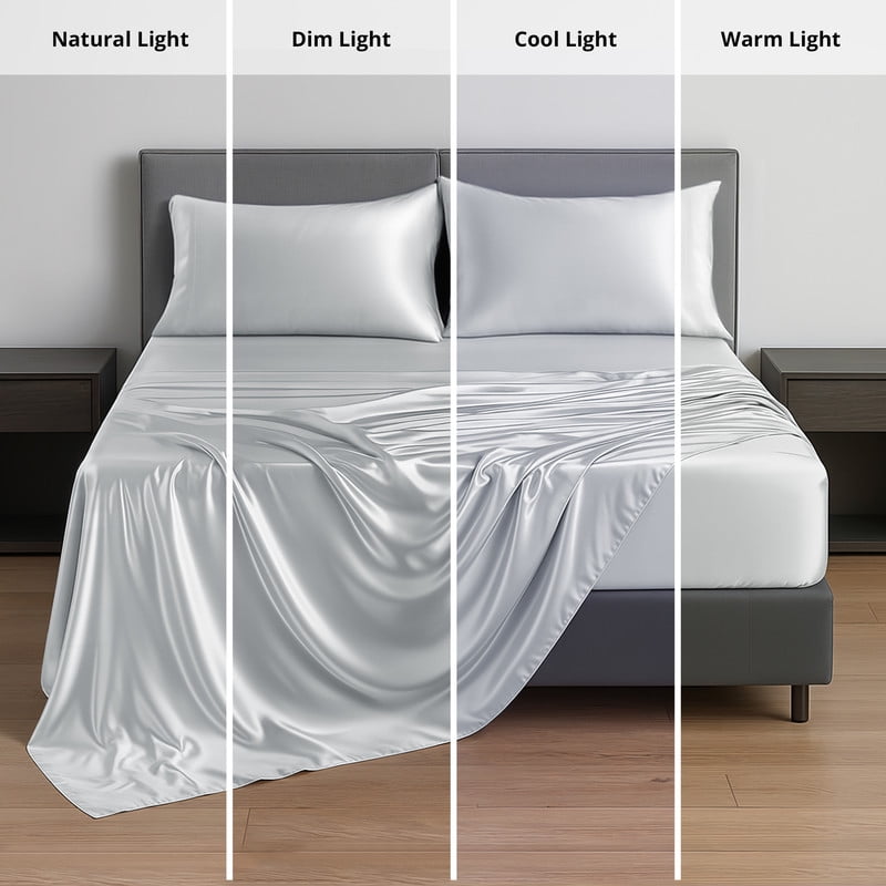 Ultra-Soft Lux Decor Luxury Satin Sheets King Size - 4 Piece Cooling Bed Sheet Set, Silky Soft & Smooth, Deep Pockets up to 15",... - Premium Ultra-Soft Pillowcase Pair for Sleeping Detail